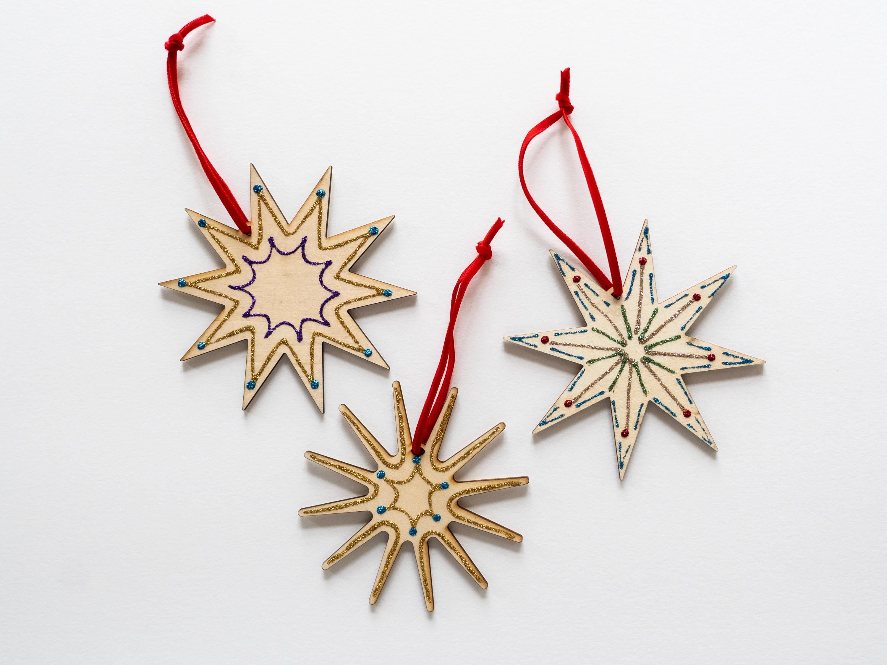 Nordic Stars Ornaments: Set of Three, Handcrafted, Minimal Christmas Decor