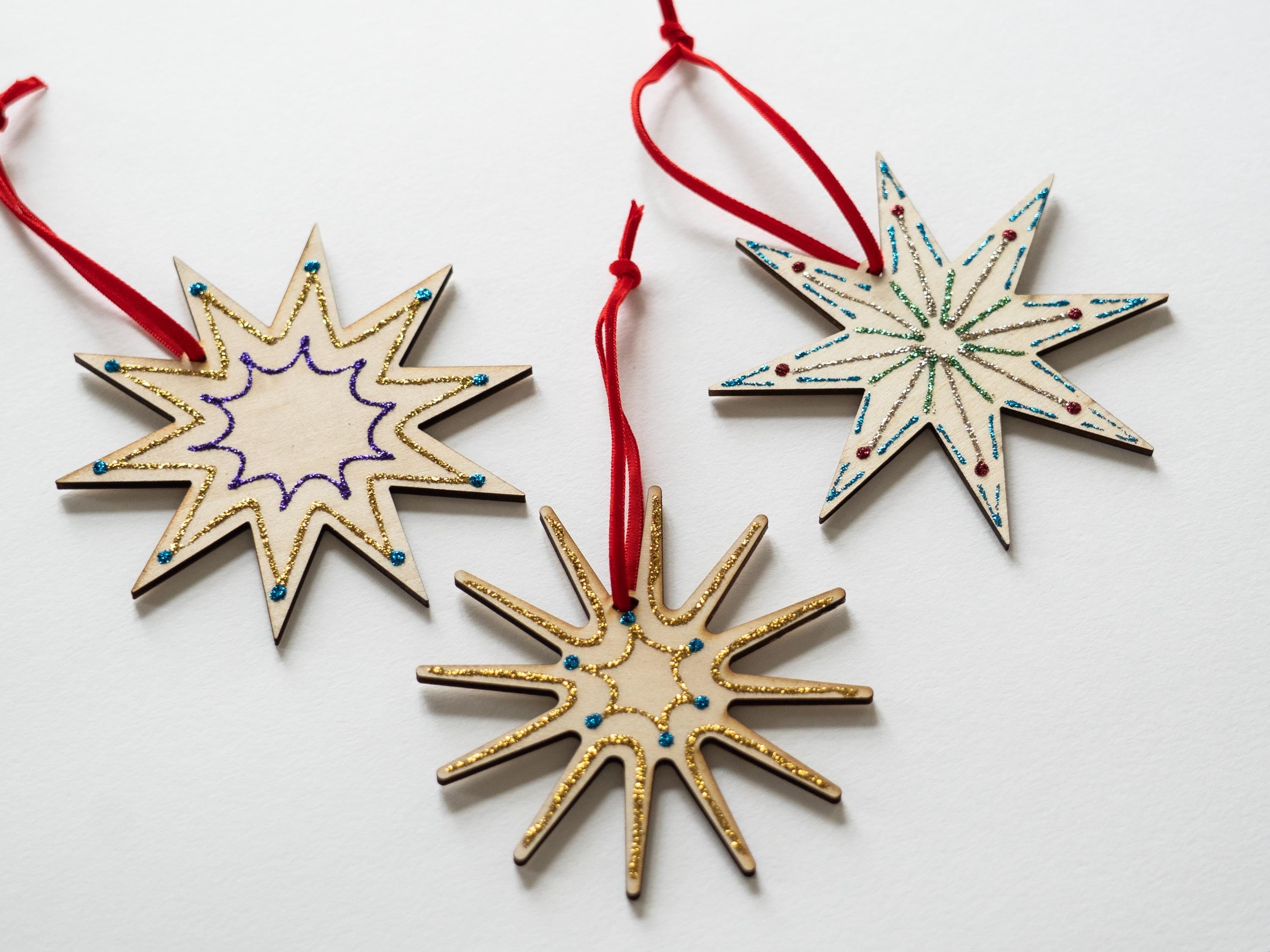 Nordic Stars Ornaments: Set of Three, Handcrafted, Minimal Christmas Decor