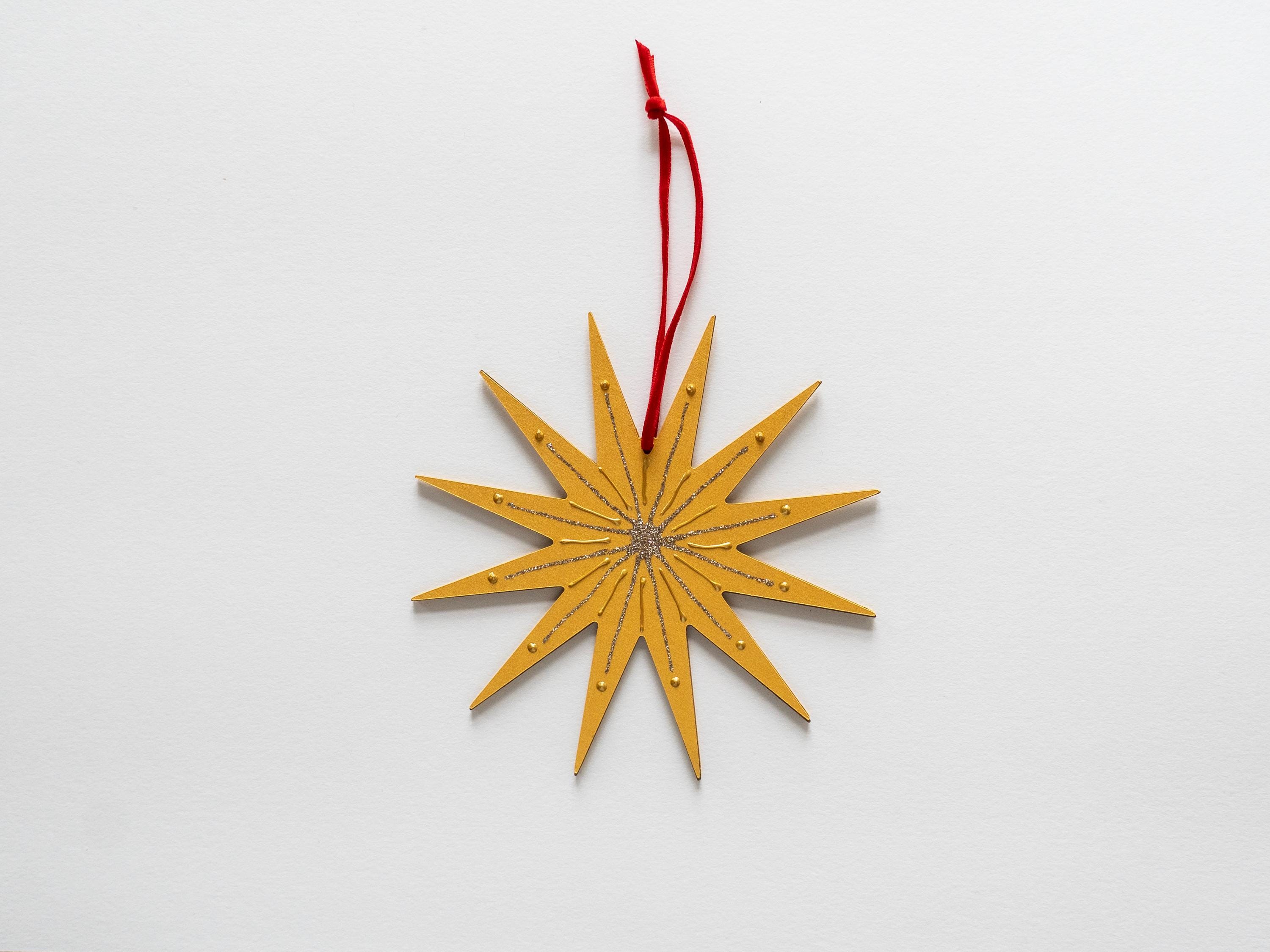 Large Gold Star Ornament, Hand decorated, Minimal Christmas Decor, 5.5in