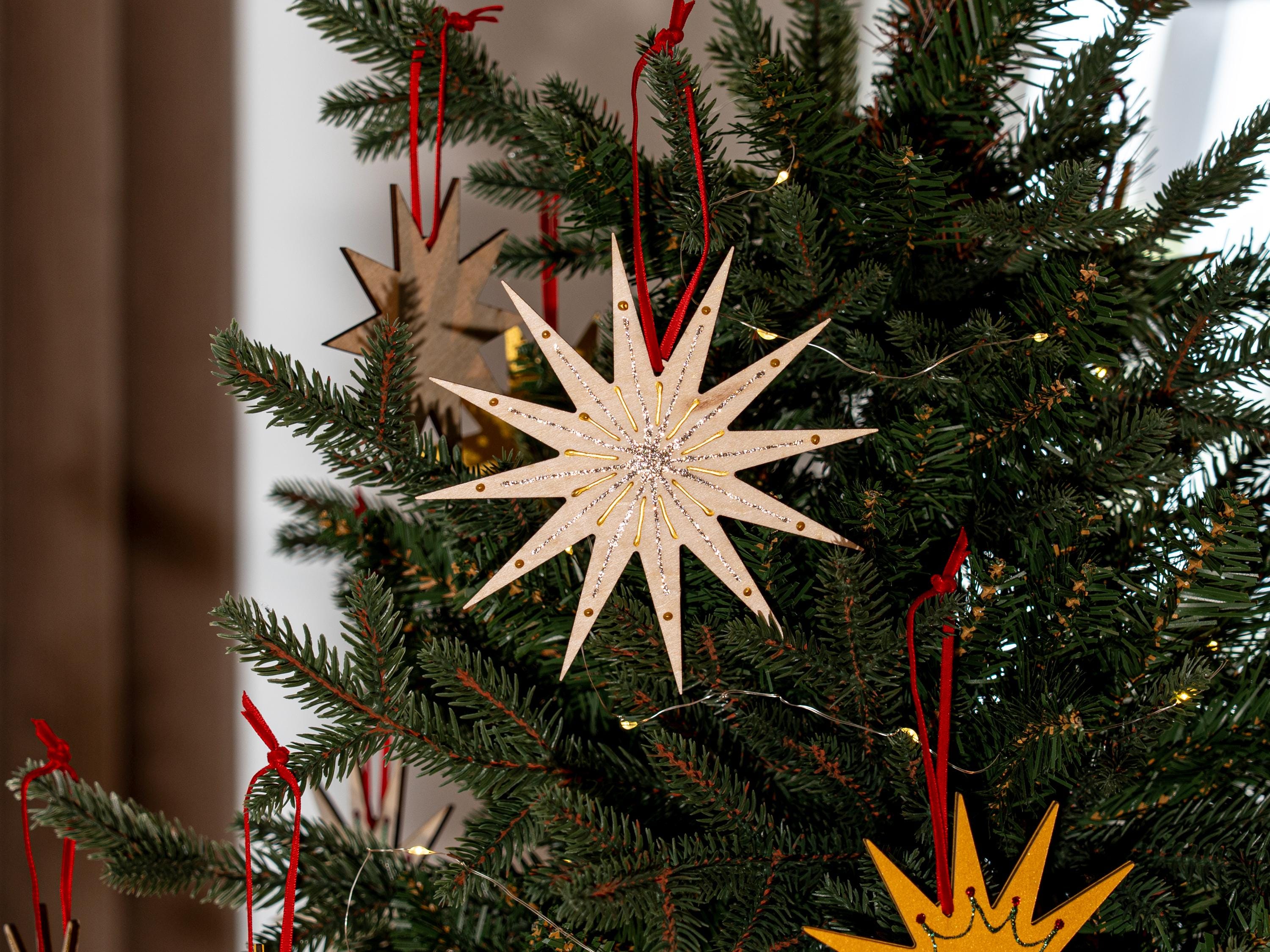 Large Star Ornament, Hand decorated, Minimal Christmas Decor, 5.5in