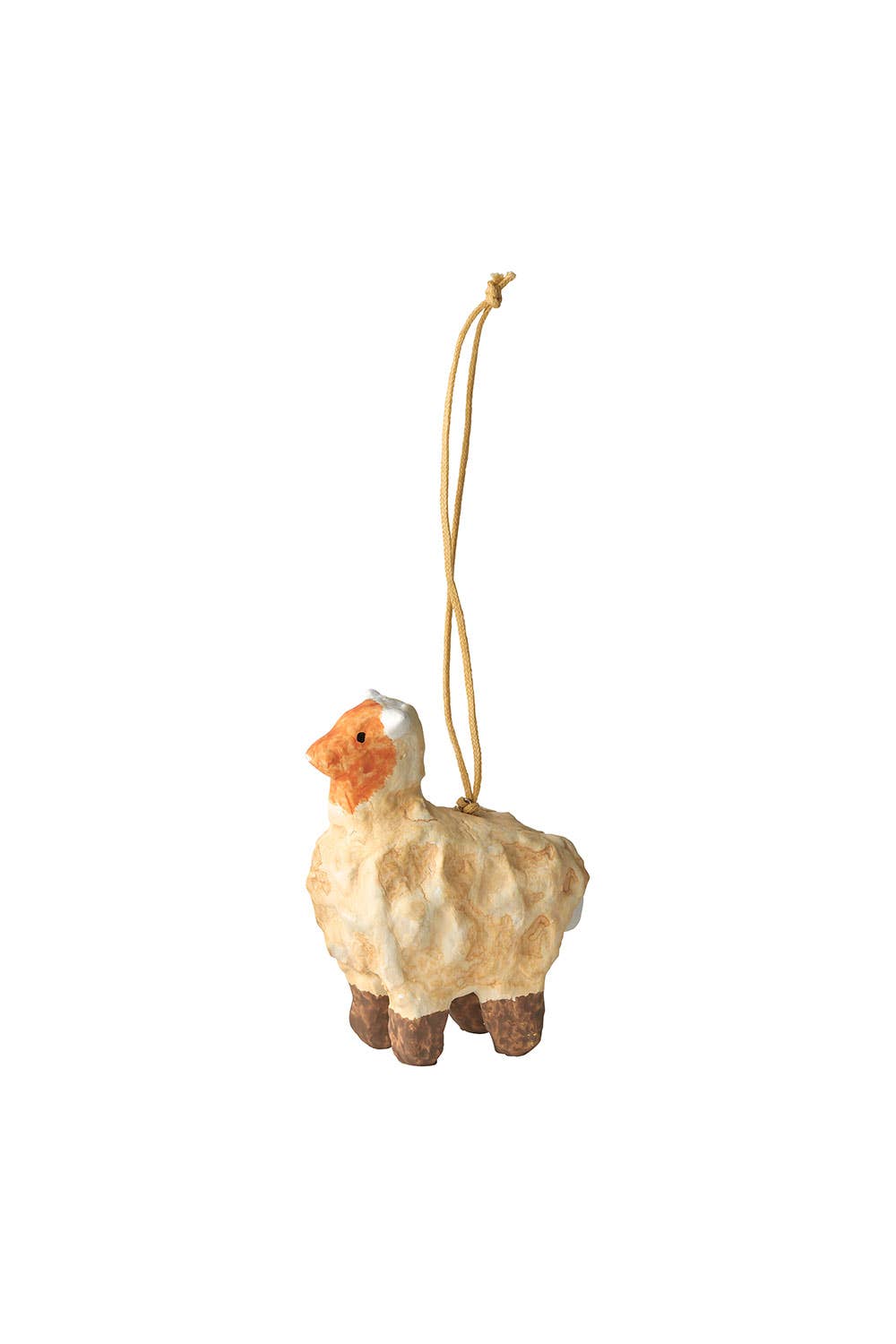 Decorative sheep ornament hanging on a white background