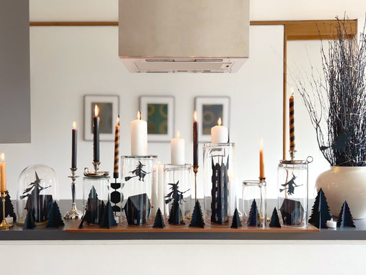 Spellbinding Kitchen Decor: Paper Witch Figures in Glass Vases for Halloween