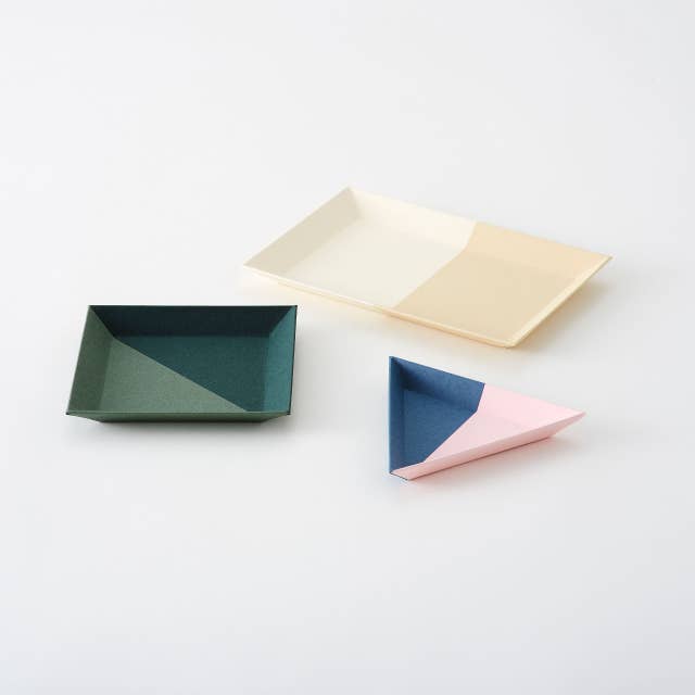 TWO TRAY Waterrepelling Tray Organizer beautiful Japan paper: Camel/Indigo
