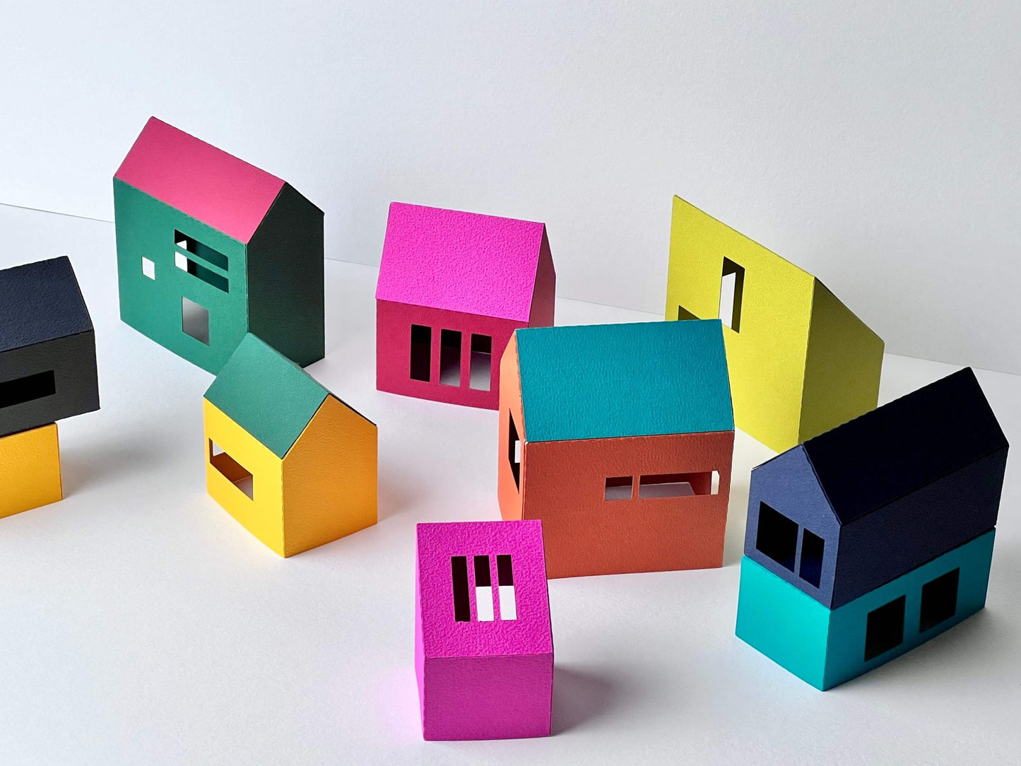 Modern Wall Decoration, Scandi Home Decor, Nordic Decoration, Paper Village Colourful Only