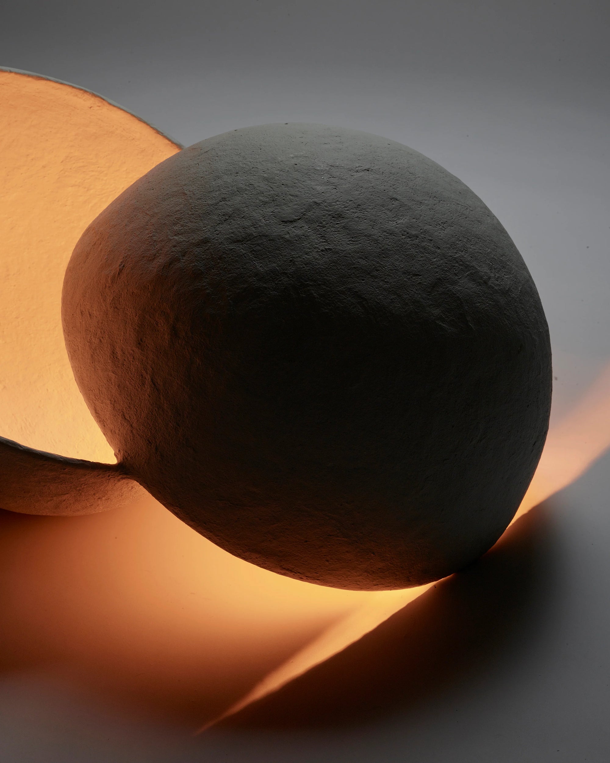 Split Sphere Floor Lamp L white paper mache, Sculptural Lighting