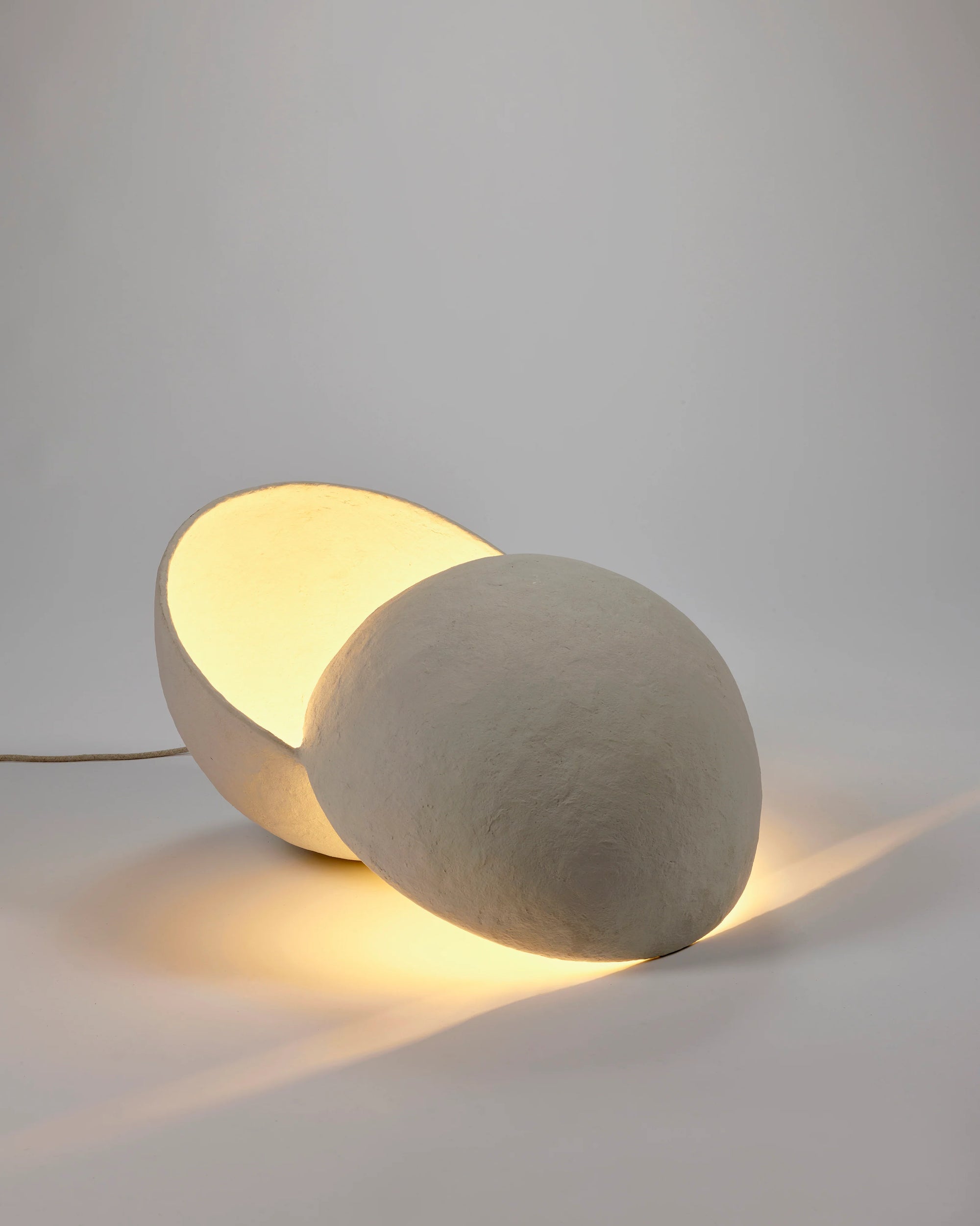 Split Sphere Floor Lamp L white paper mache, Sculptural Lighting