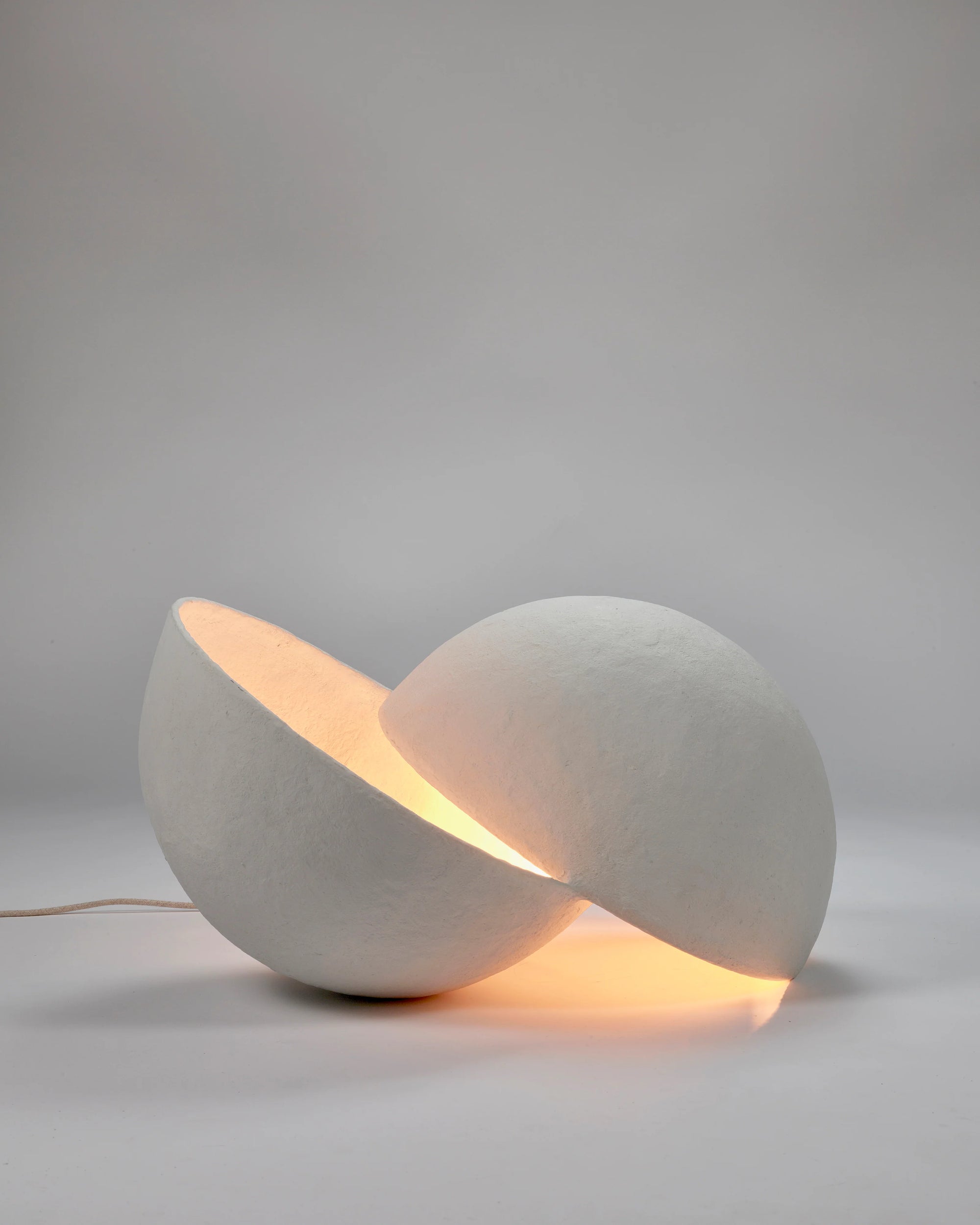 Split Sphere Floor Lamp L white paper mache, Sculptural Lighting