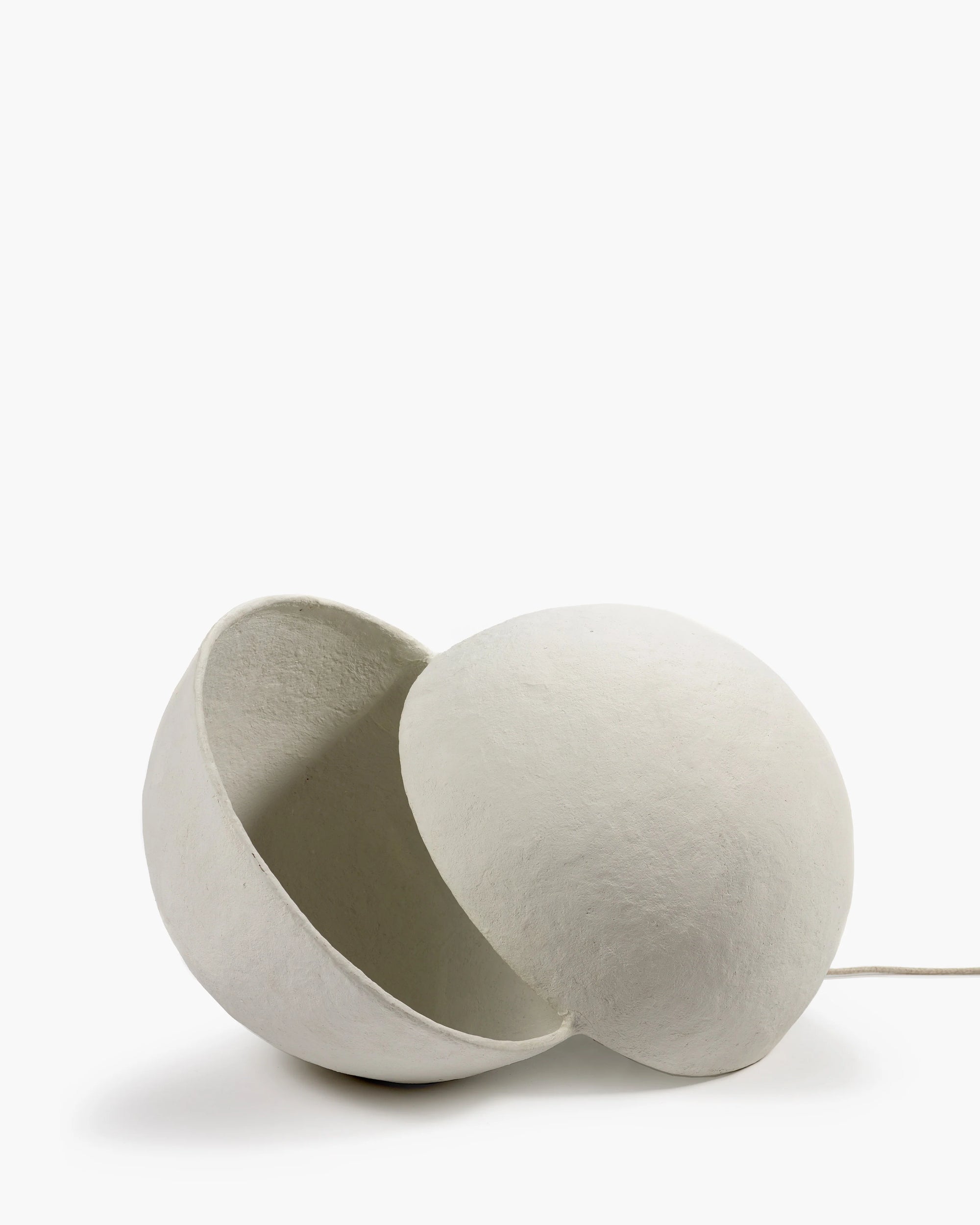 Split Sphere Floor Lamp L white paper mache, Sculptural Lighting