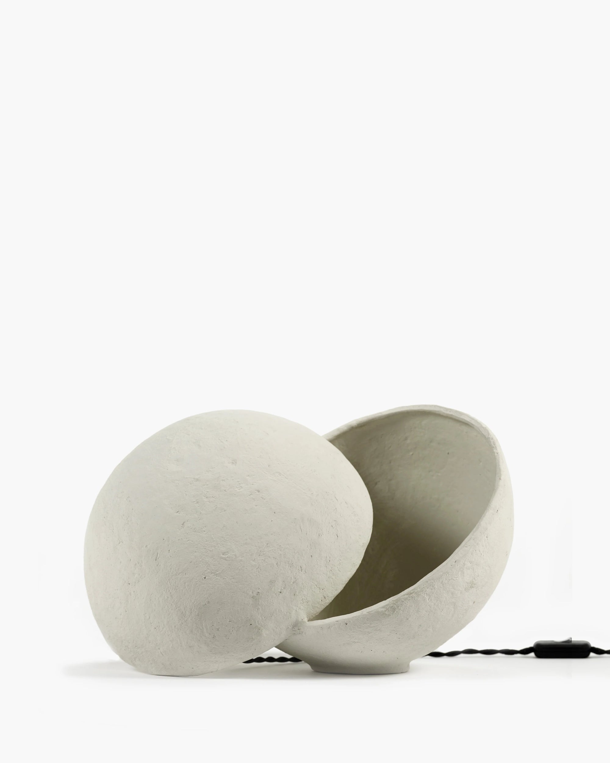 Table Lamp White Paper Mache, Split Sphere Sculptural Lamp