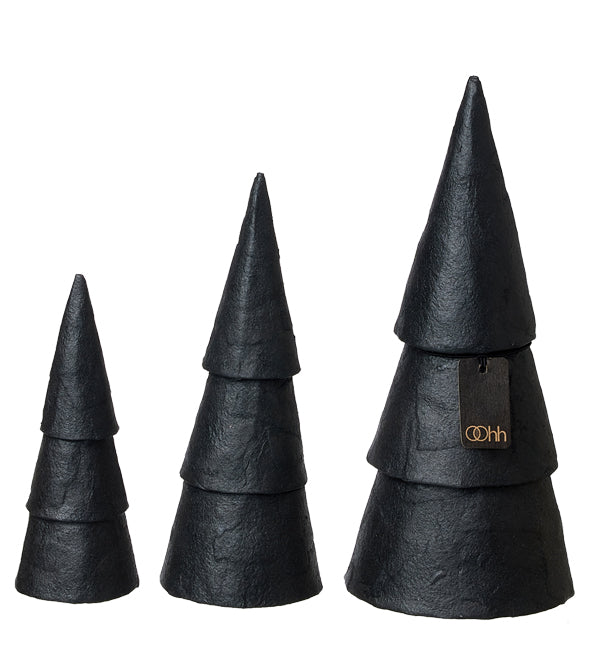 Small Pulp Christmas Trees, Black, Set of 3