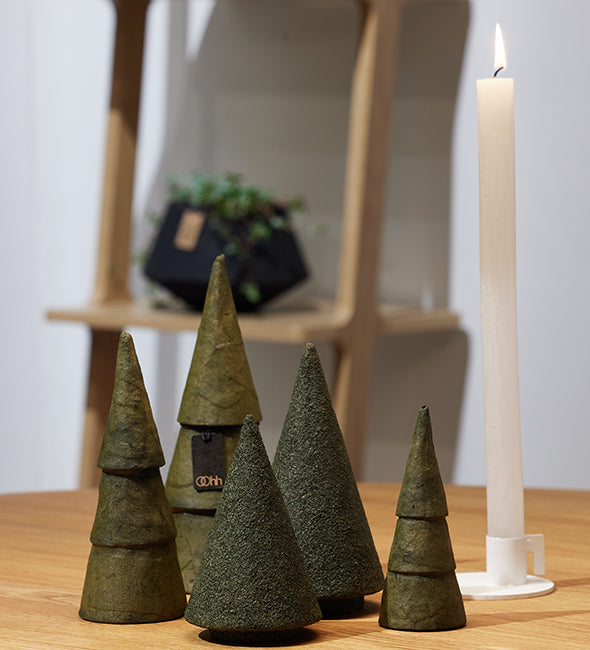 Modern Table Top Christmas Tree Decor, Set of 2, Burnt Olive Green