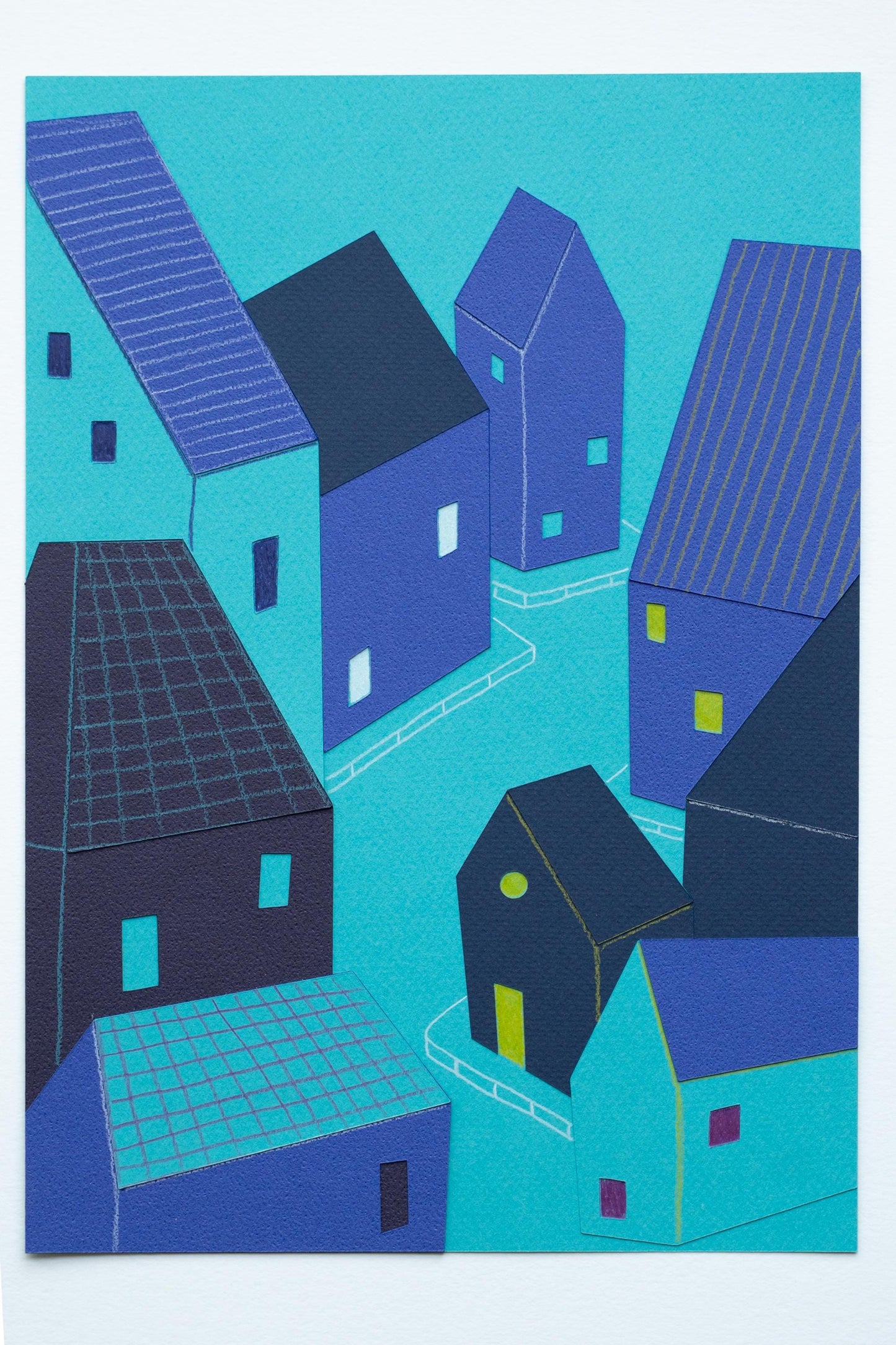Scandinavian Paper Collage Wall Art, Handmade Nordic Illustration