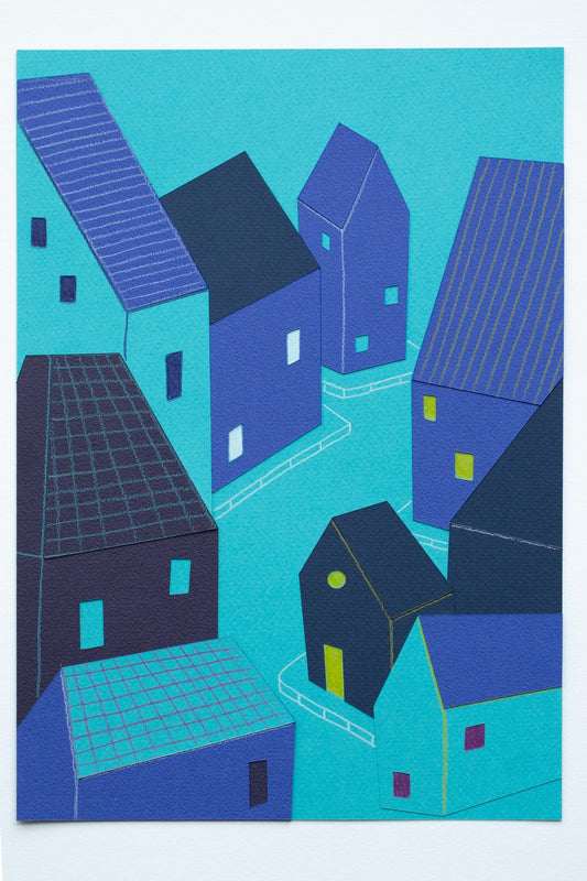 Scandinavian Paper Collage Wall Art, Handmade Nordic Illustration