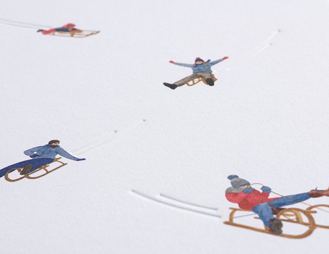 Winter card Traces in the snow - Sledging hill