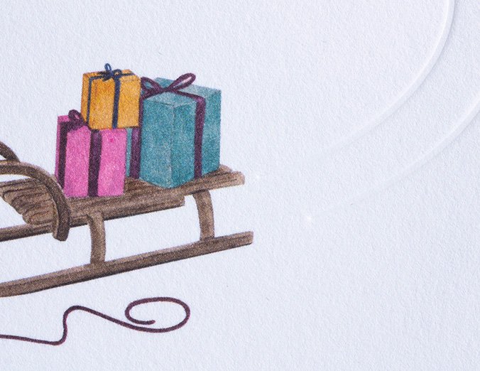 Embossed Traces in the snow Christmas Card - Sleigh