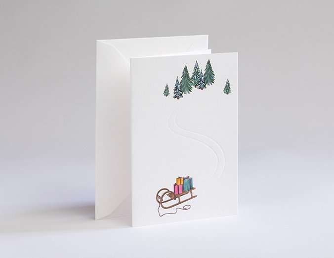 Embossed Traces in the snow Christmas Card - Sleigh