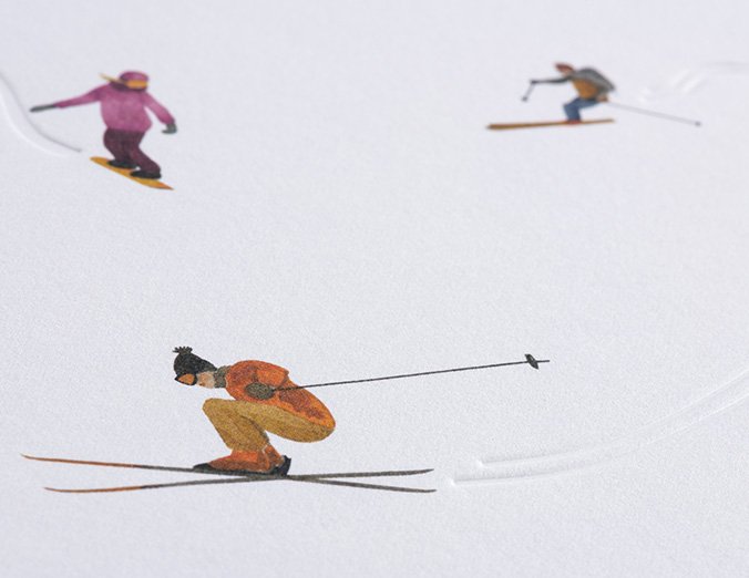 Winter card Traces in the snow - Ski slope - Embossed