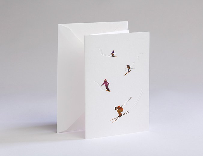 Winter card Traces in the snow - Ski slope - Embossed