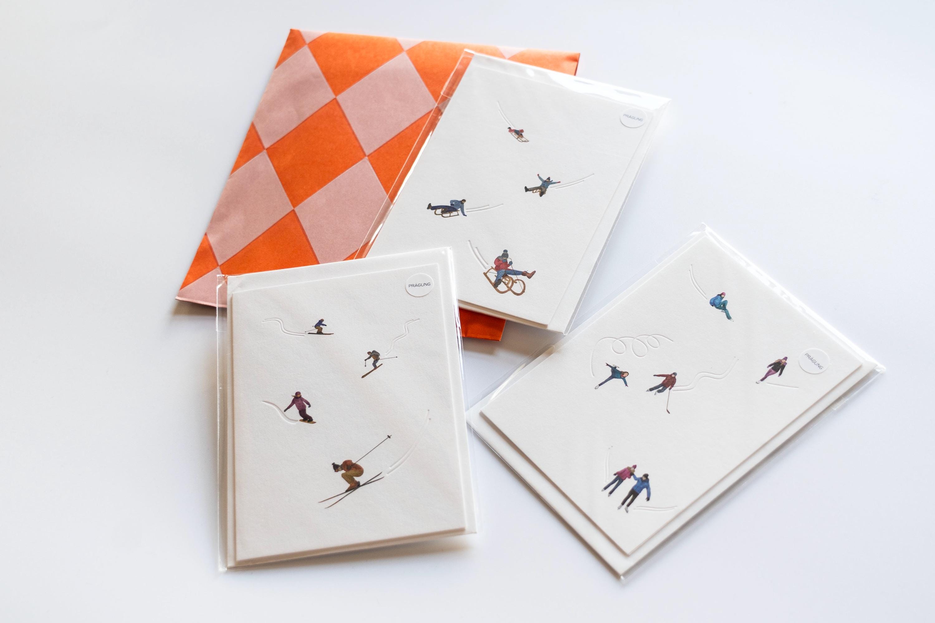 Christmas Cards: Winter Sports - Set of Three, A6 Size