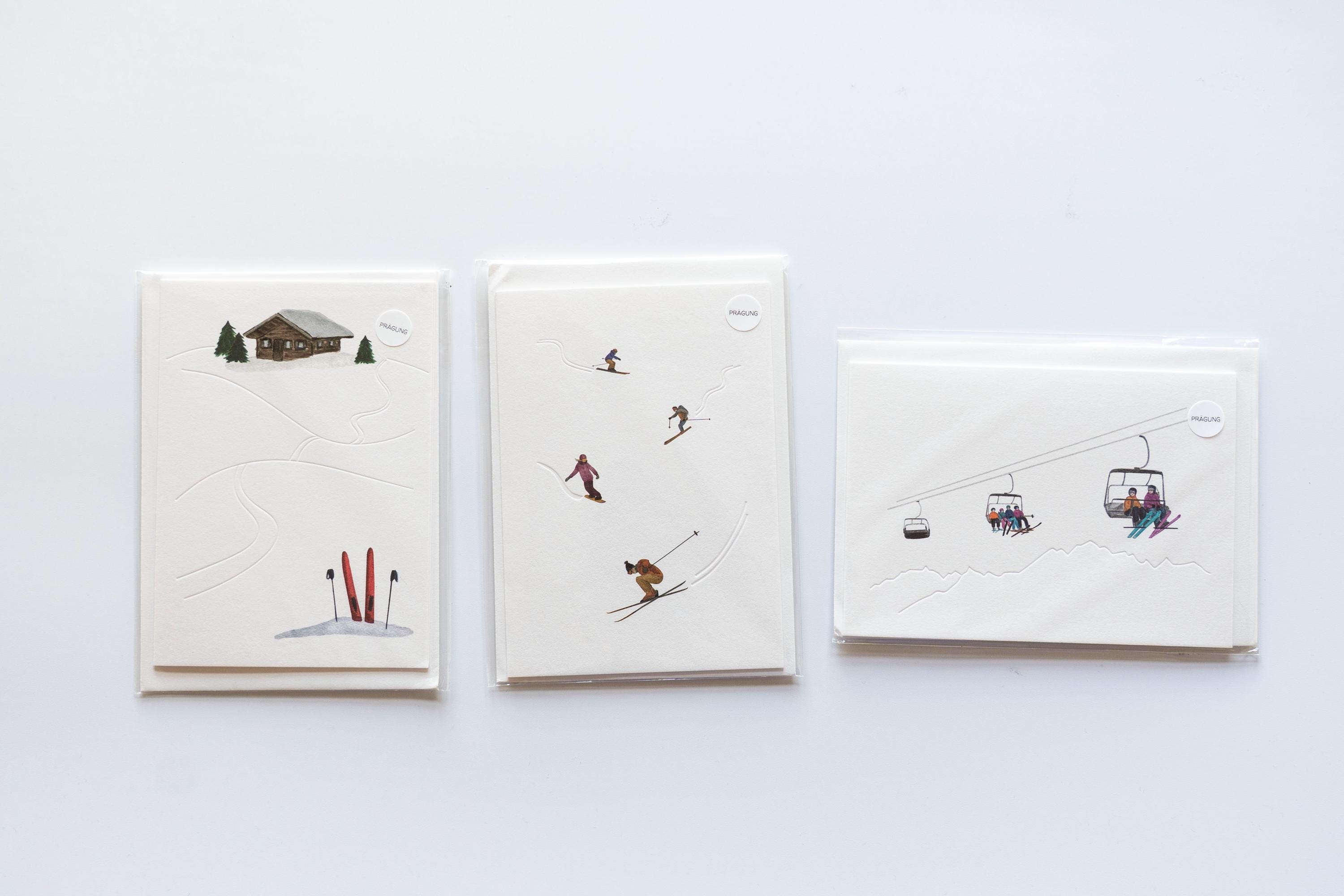Ski Christmas Cards - Set of Three, A6 Size