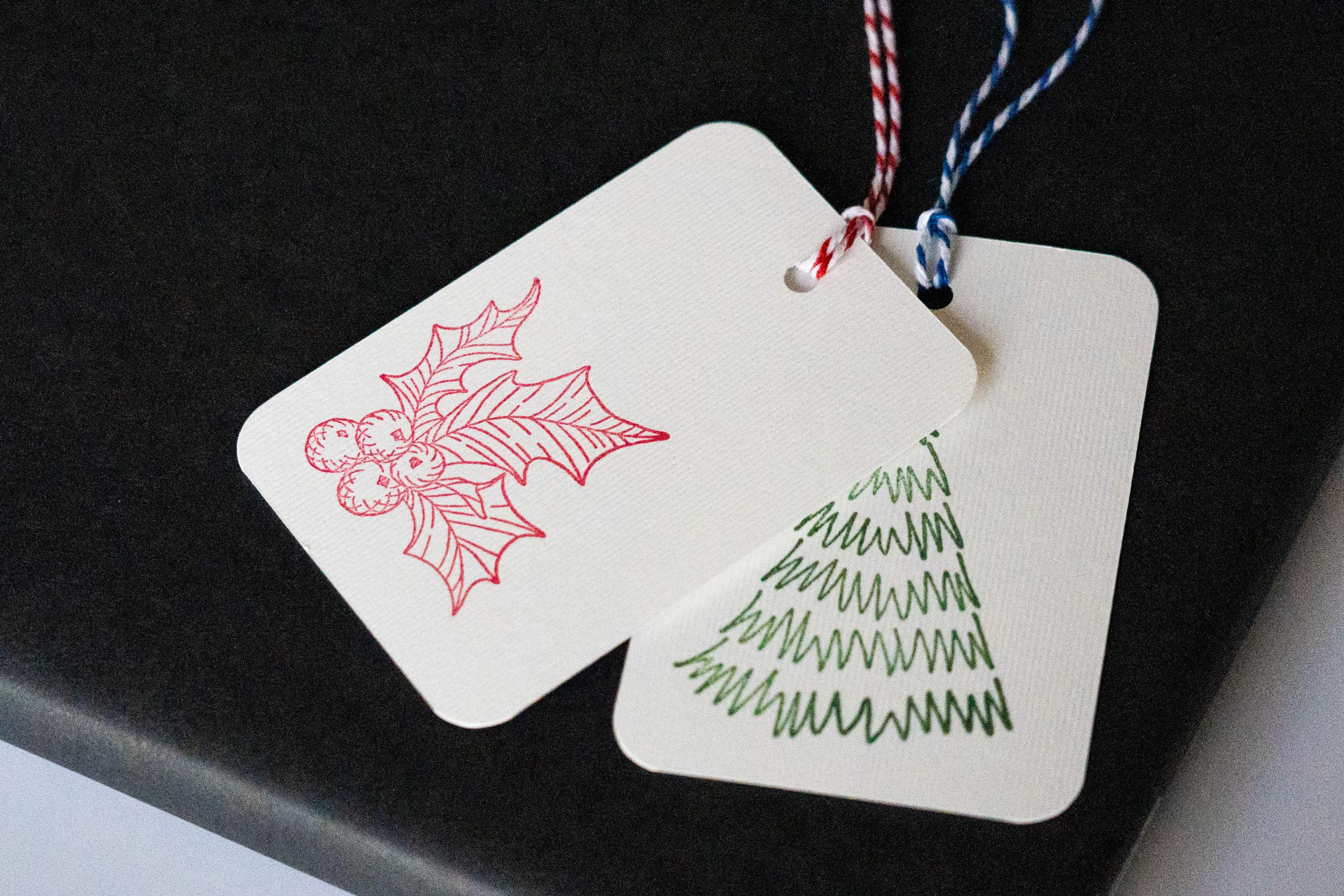 Hand Stamped Tree Patterned Gift Tags: Pack of Six, Christmas