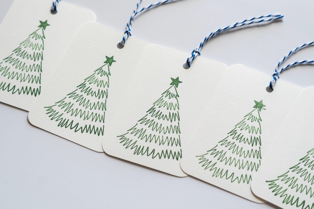 Hand Stamped Tree Patterned Gift Tags: Pack of Six, Christmas