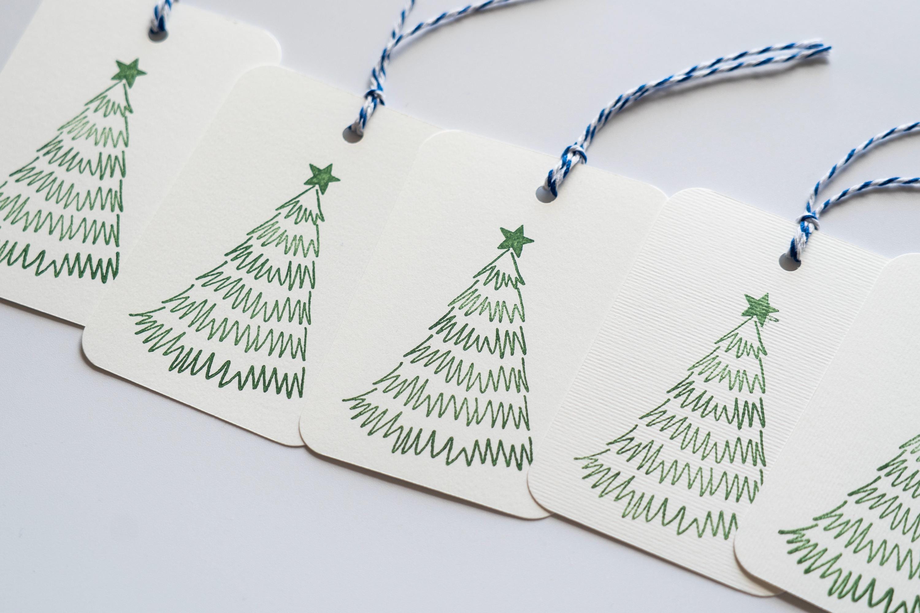 Hand Stamped Tree Patterned Gift Tags: Pack of Six, Christmas