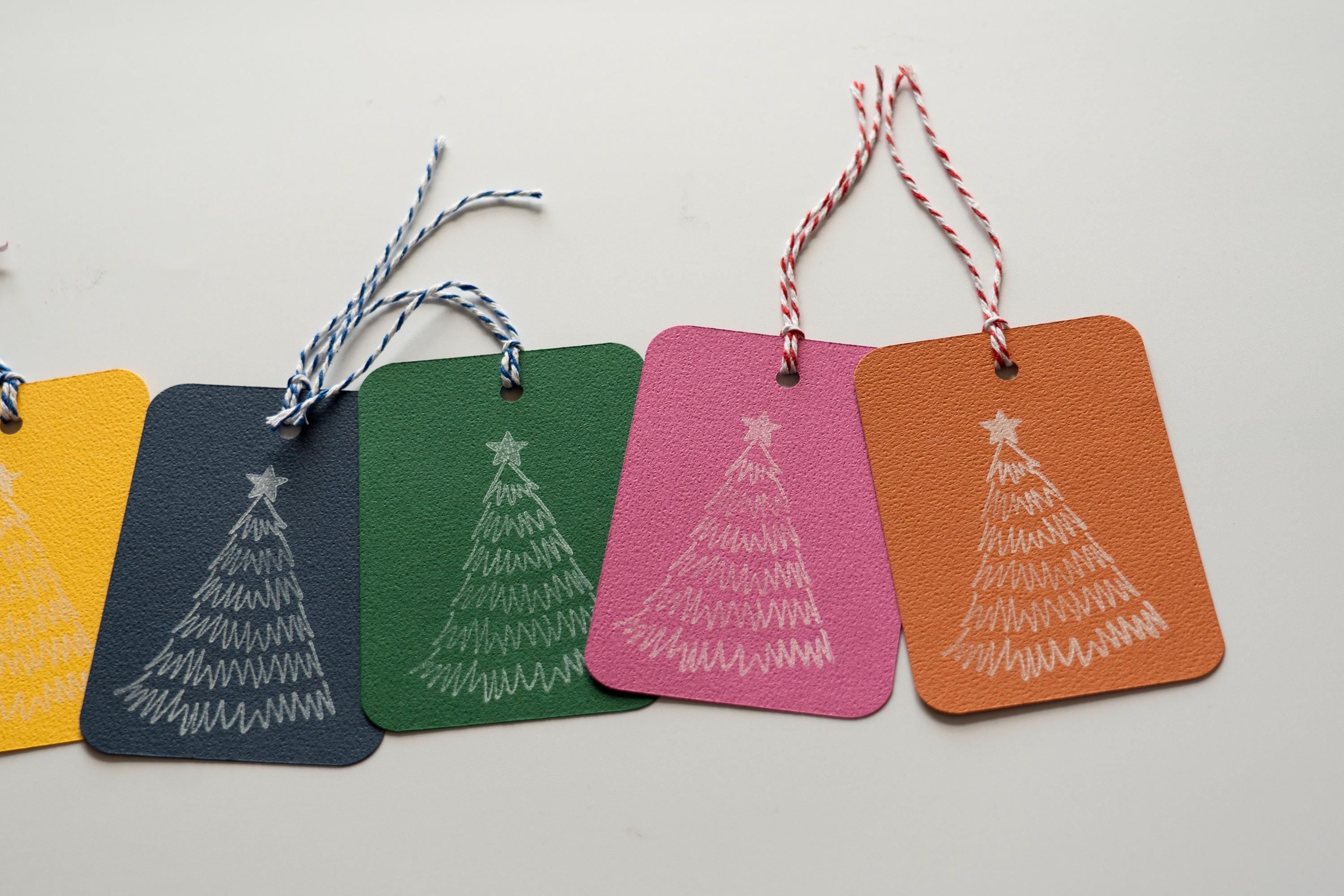 Colourful Tree Pattern Hand Stamped Gift Tags: Pack of Seven