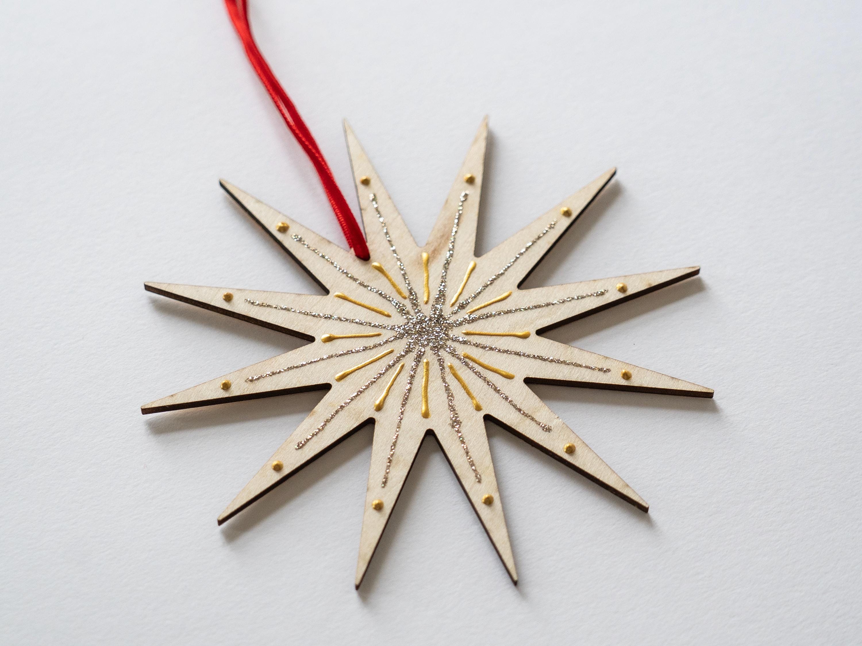Large Star Ornament, Hand decorated, Minimal Christmas Decor, 5.5in