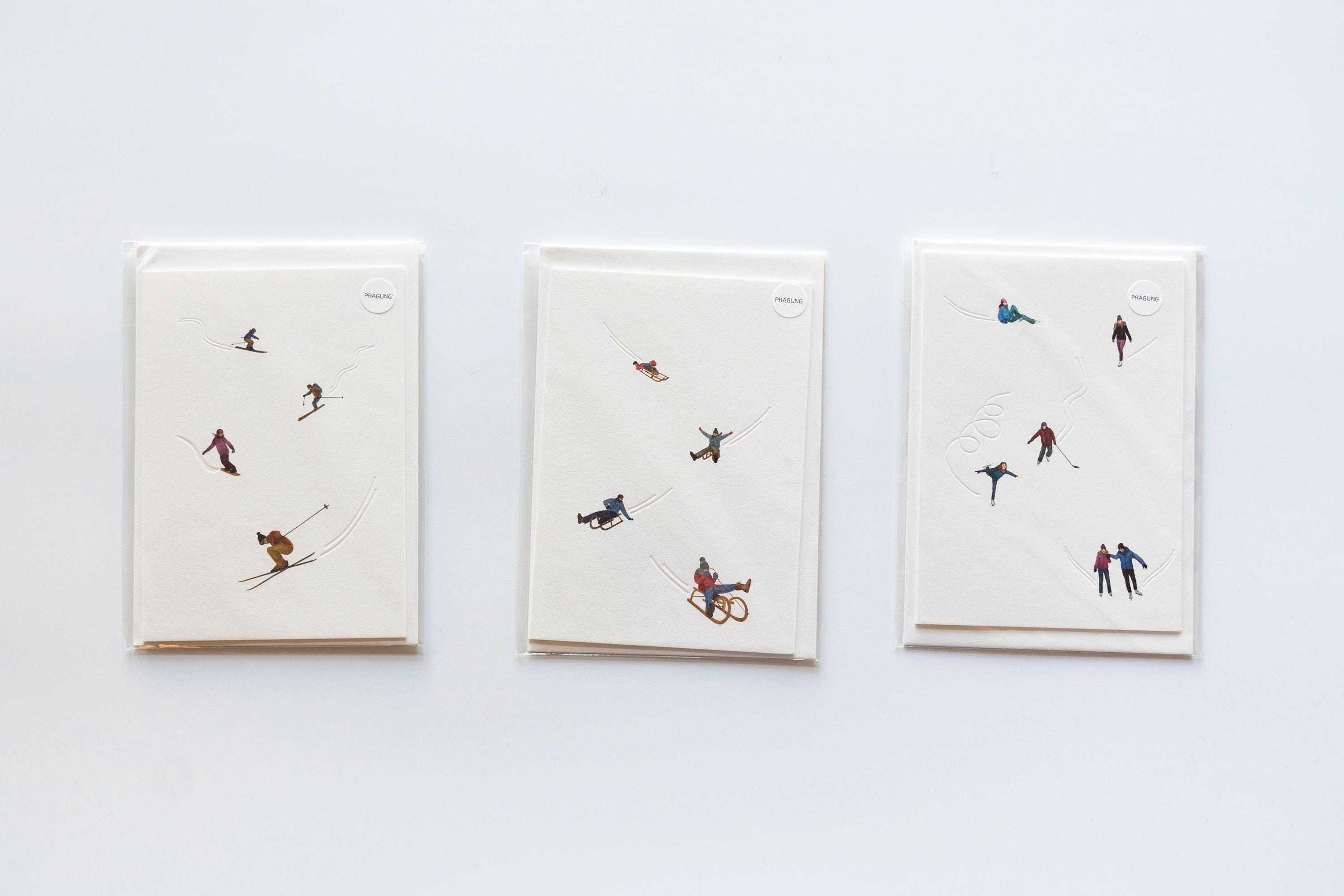 Christmas Cards: Winter Sports - Set of Three, A6 Size