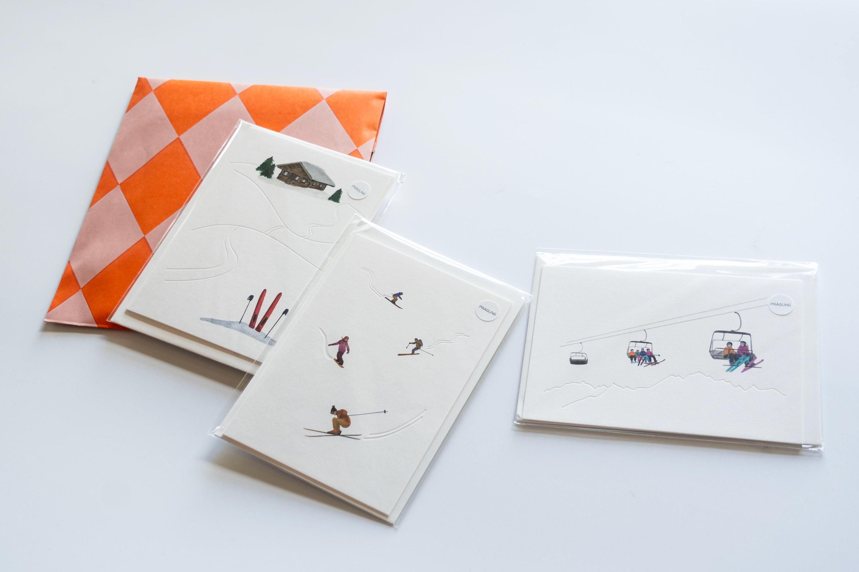 Ski Christmas Cards - Set of Three, A6 Size