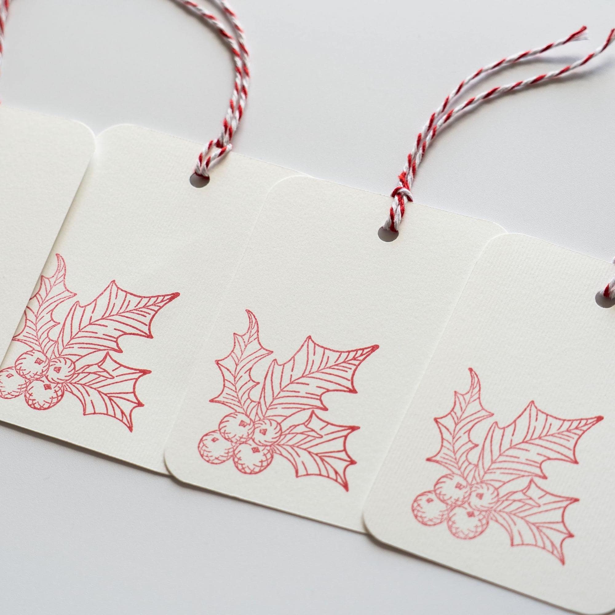 Hand Stamped Christmas Gift Tags: Pack of Six, Tree and Berry Design
