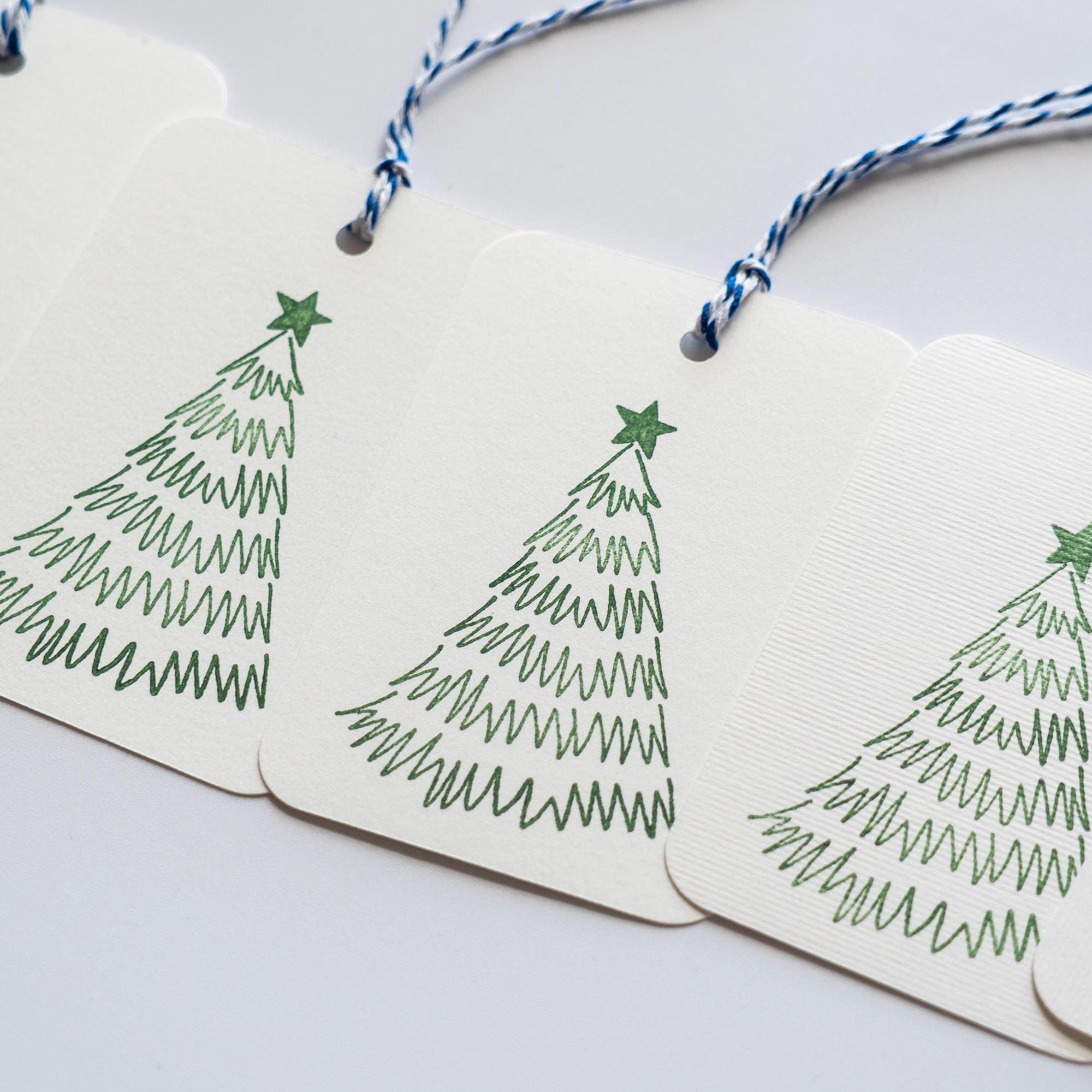 Hand Stamped Christmas Gift Tags: Pack of Six, Tree and Berry Design