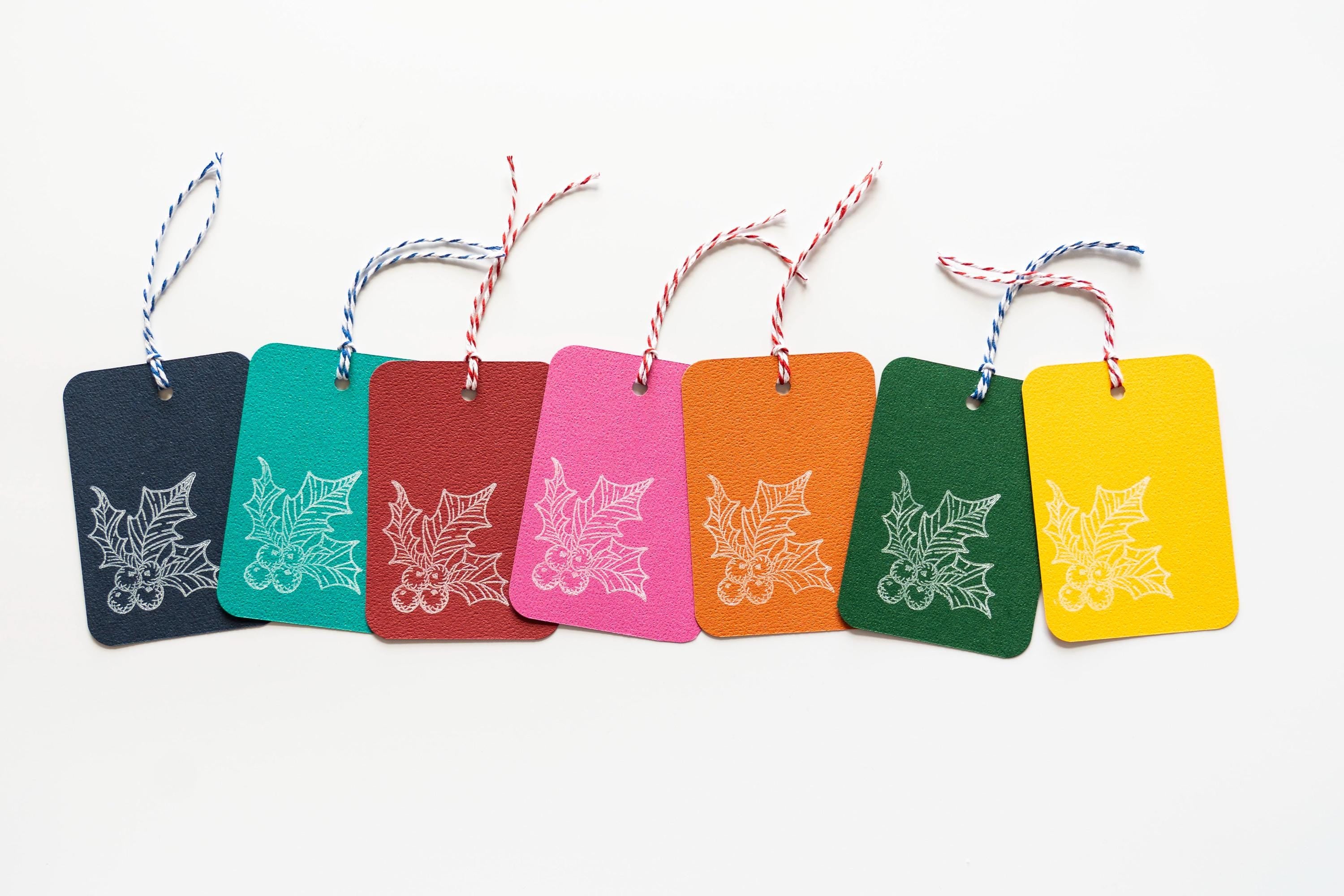 Colourful Christmas Gift Tags: Pack of Seven, Berry Pattern