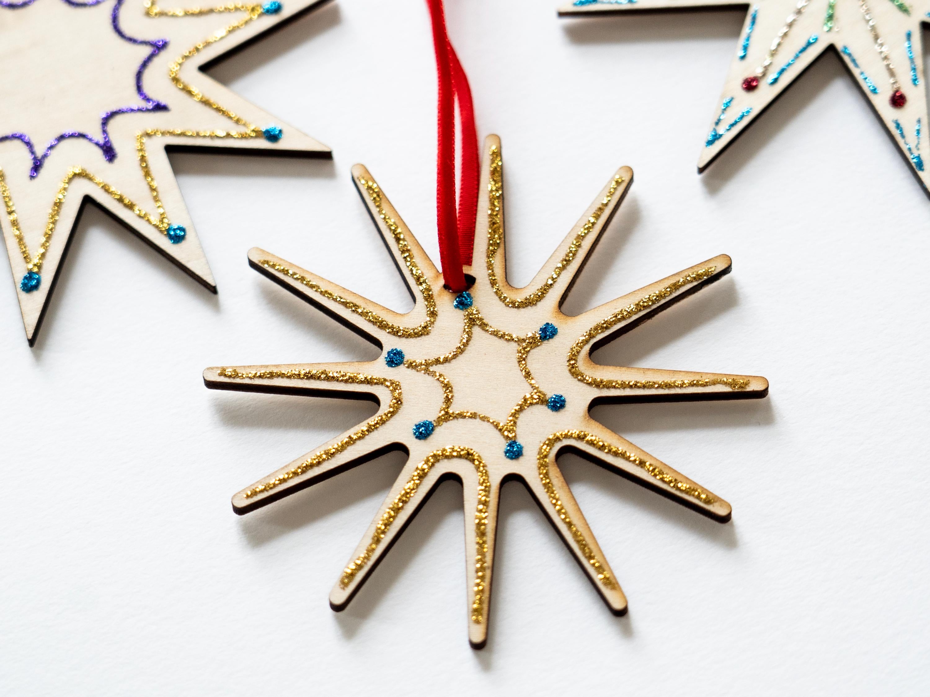 Nordic Stars Ornaments: Set of Three, Handcrafted, Minimal Christmas Decor