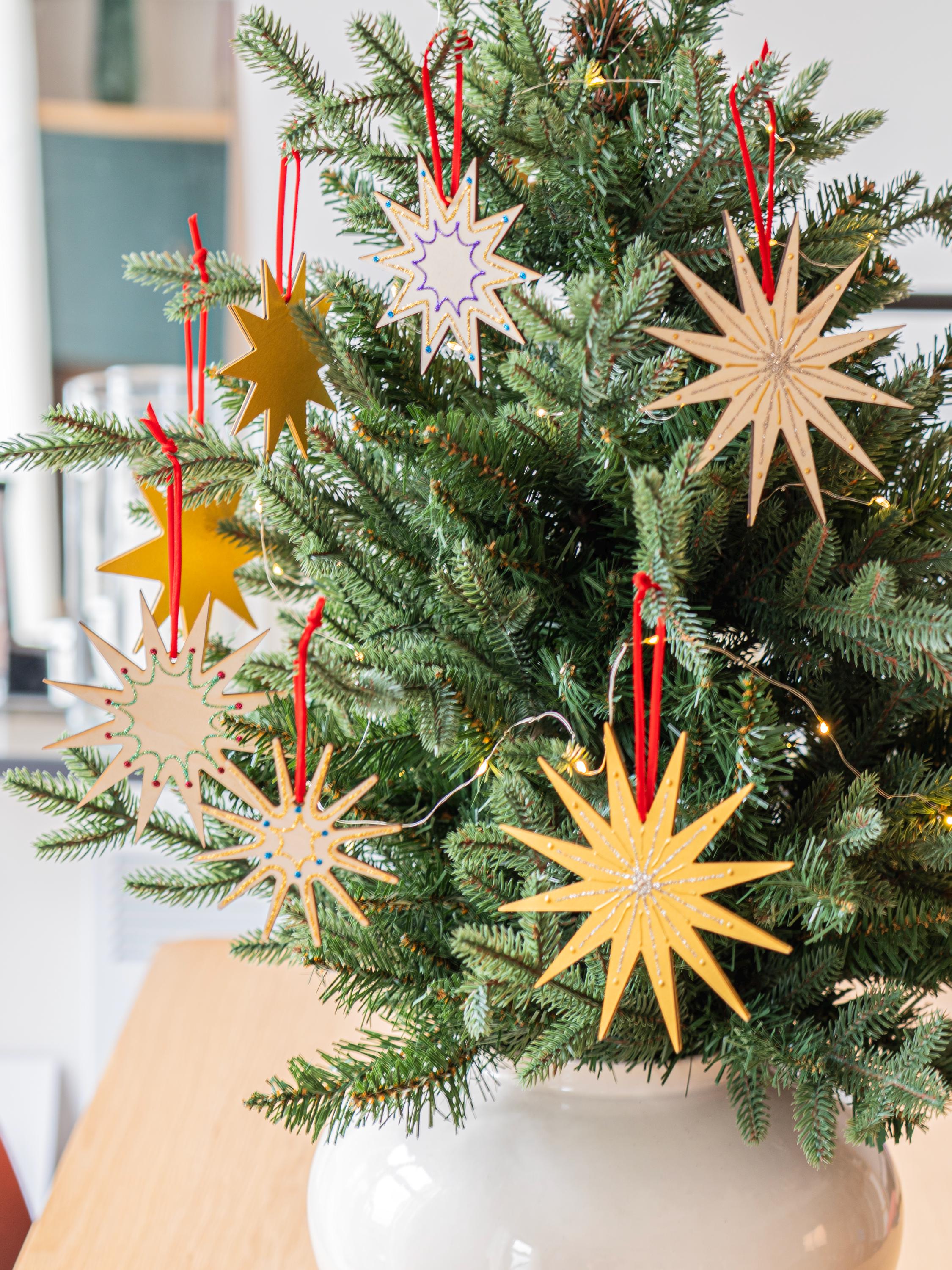Nordic Stars Ornaments: Set of Three, Handcrafted, Minimal Christmas Decor