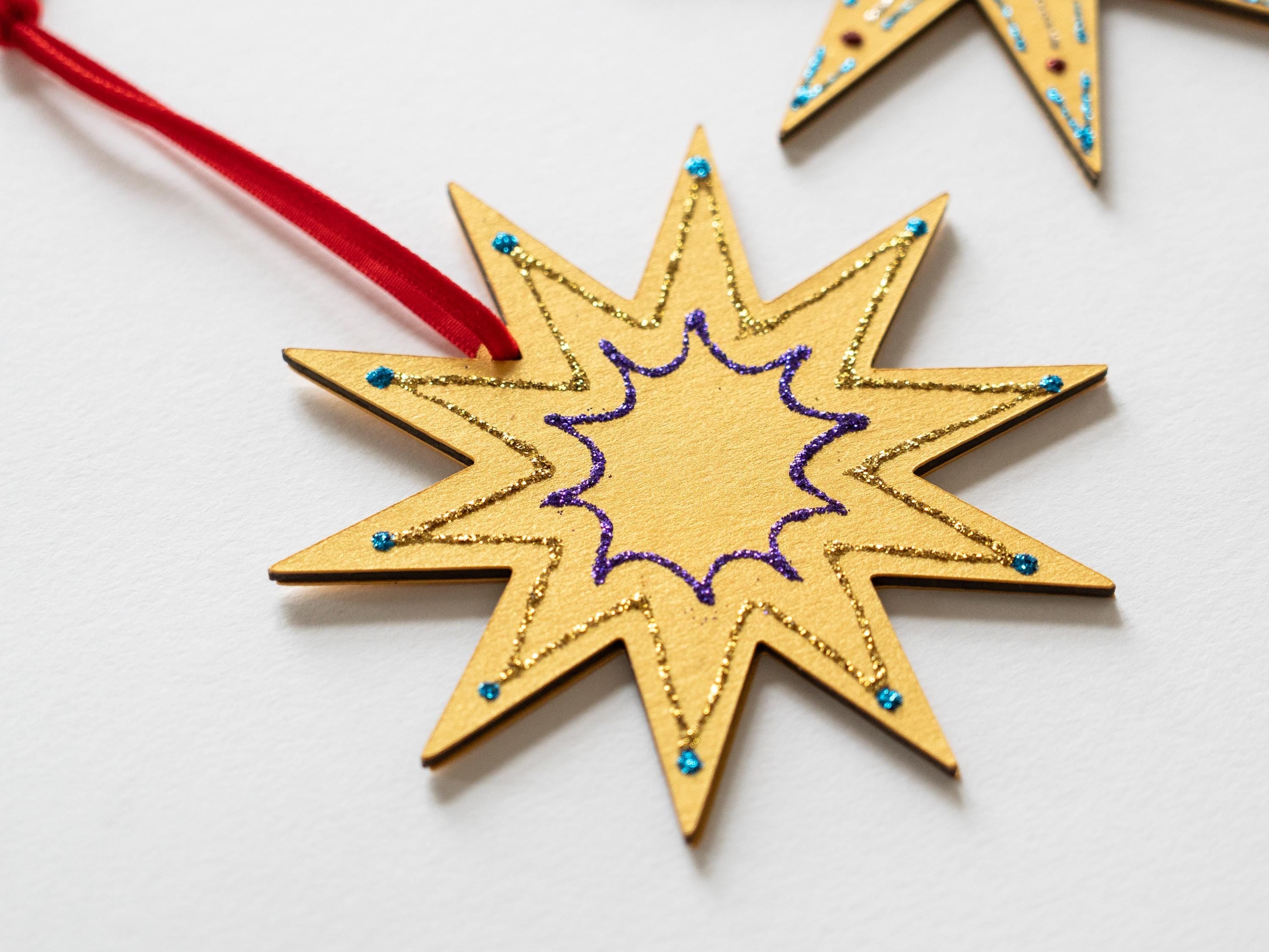 Gold Stars Ornaments: Set of Three, Handcrafted, Shimmering Christmas Decor