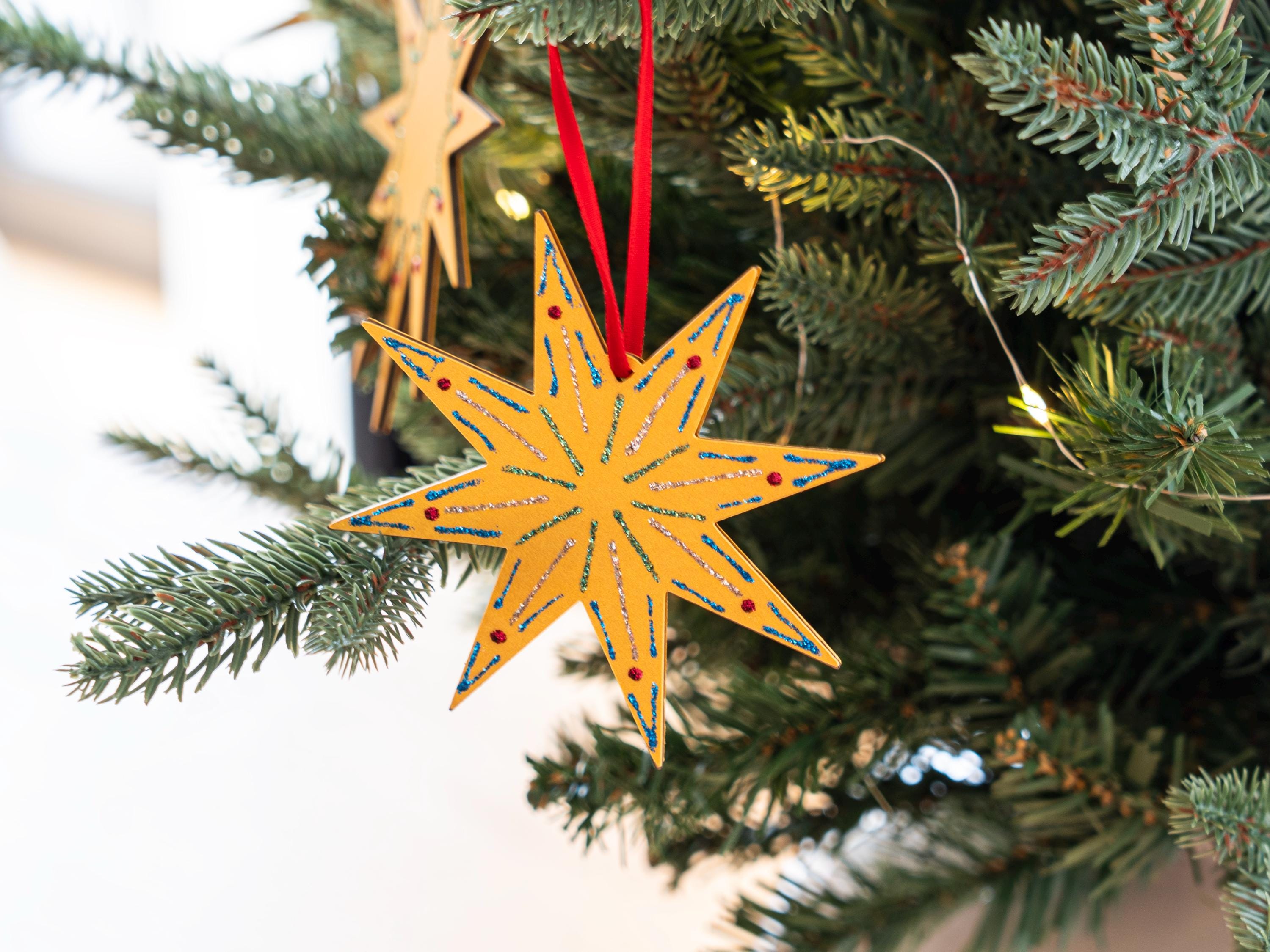 Gold Stars Ornaments: Set of Three, Handcrafted, Shimmering Christmas Decor