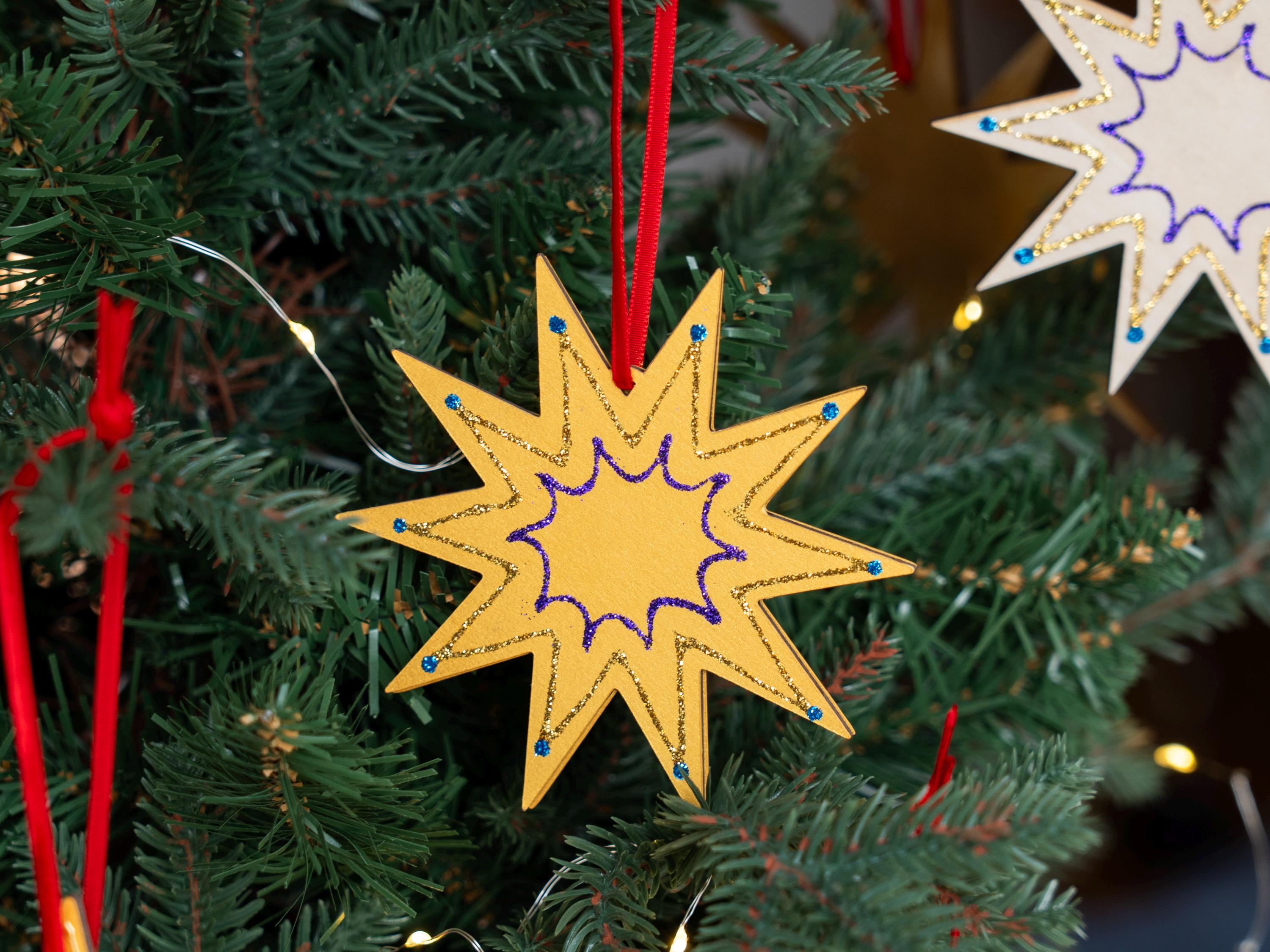 Gold Stars Ornaments: Set of Three, Handcrafted, Shimmering Christmas Decor