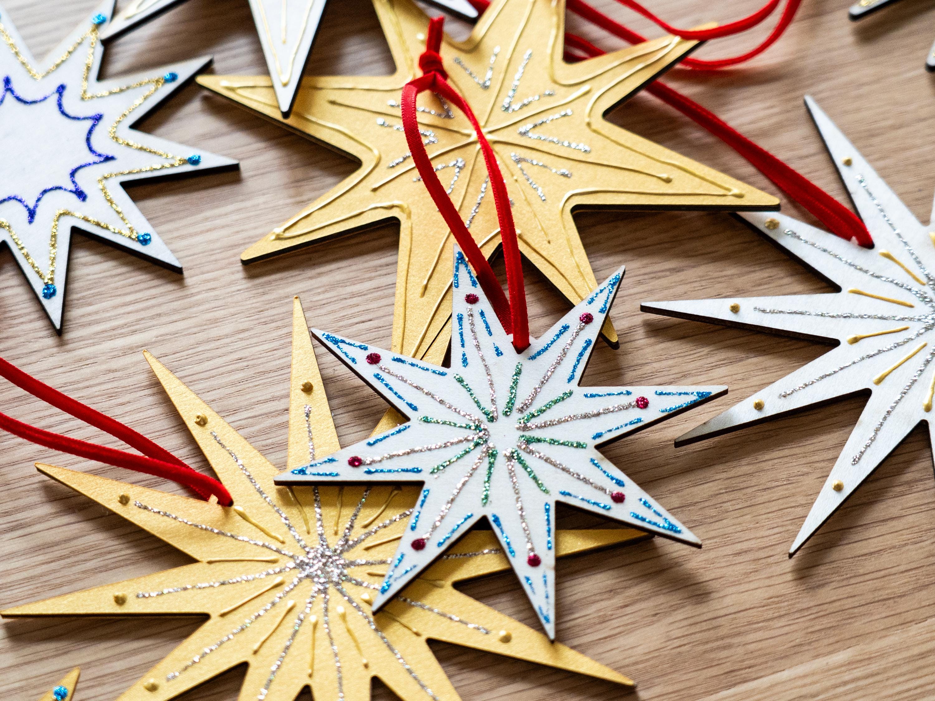 Large Star Ornament, Hand decorated, Minimal Christmas Decor, 5.5in