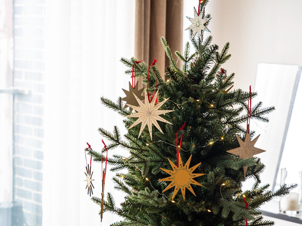Minimal Star Ornament, Hand decorated, Nordic Christmas Decor, 5in