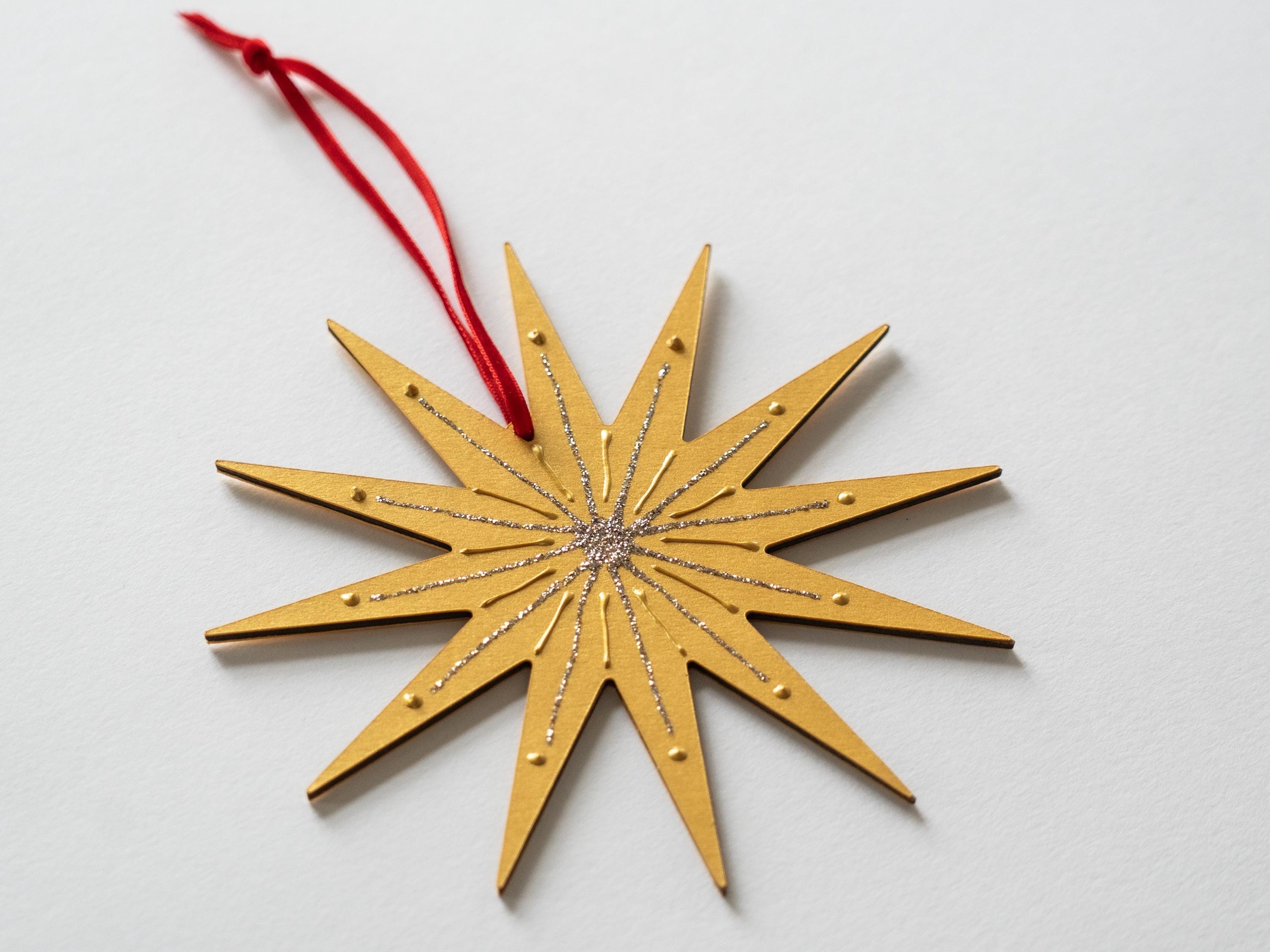 Large Gold Star Ornament, Hand decorated, Minimal Christmas Decor, 5.5in