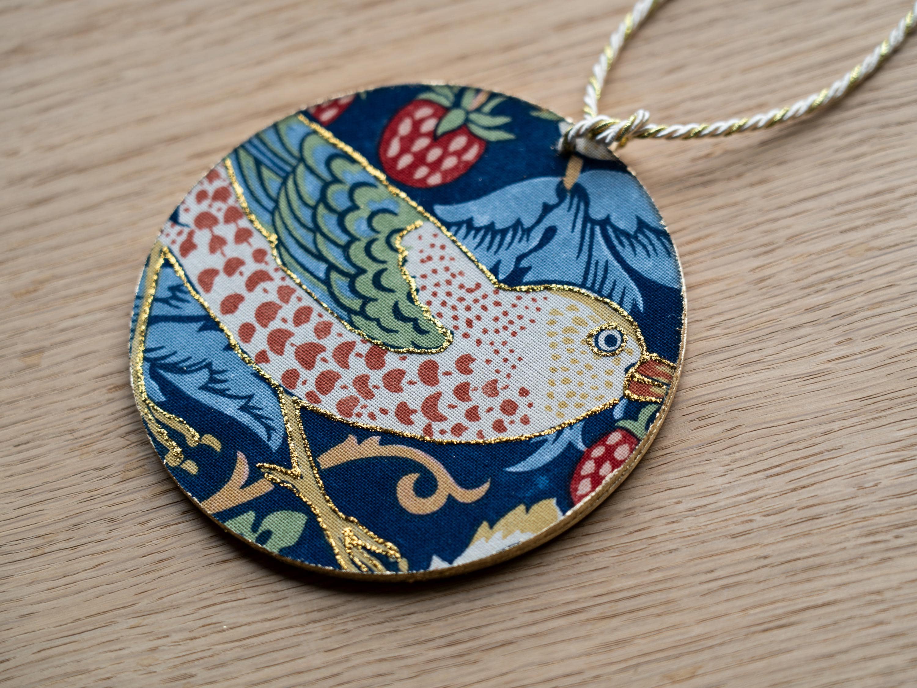 Strawberry Thief Handcrafted Hanging Wall Decor, Handmade Wall Art