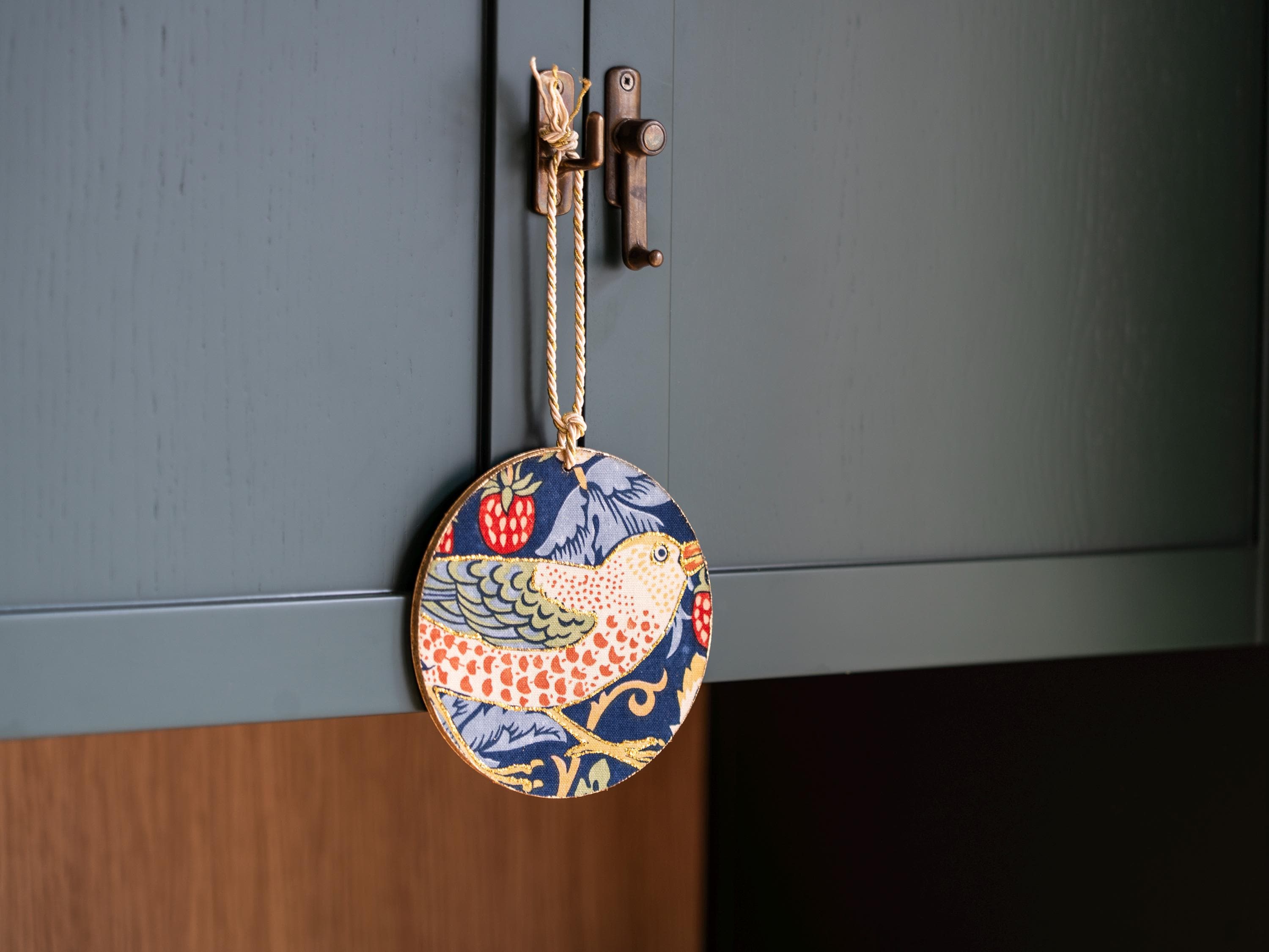 Strawberry Thief Handcrafted Hanging Wall Decor, Handmade Wall Art