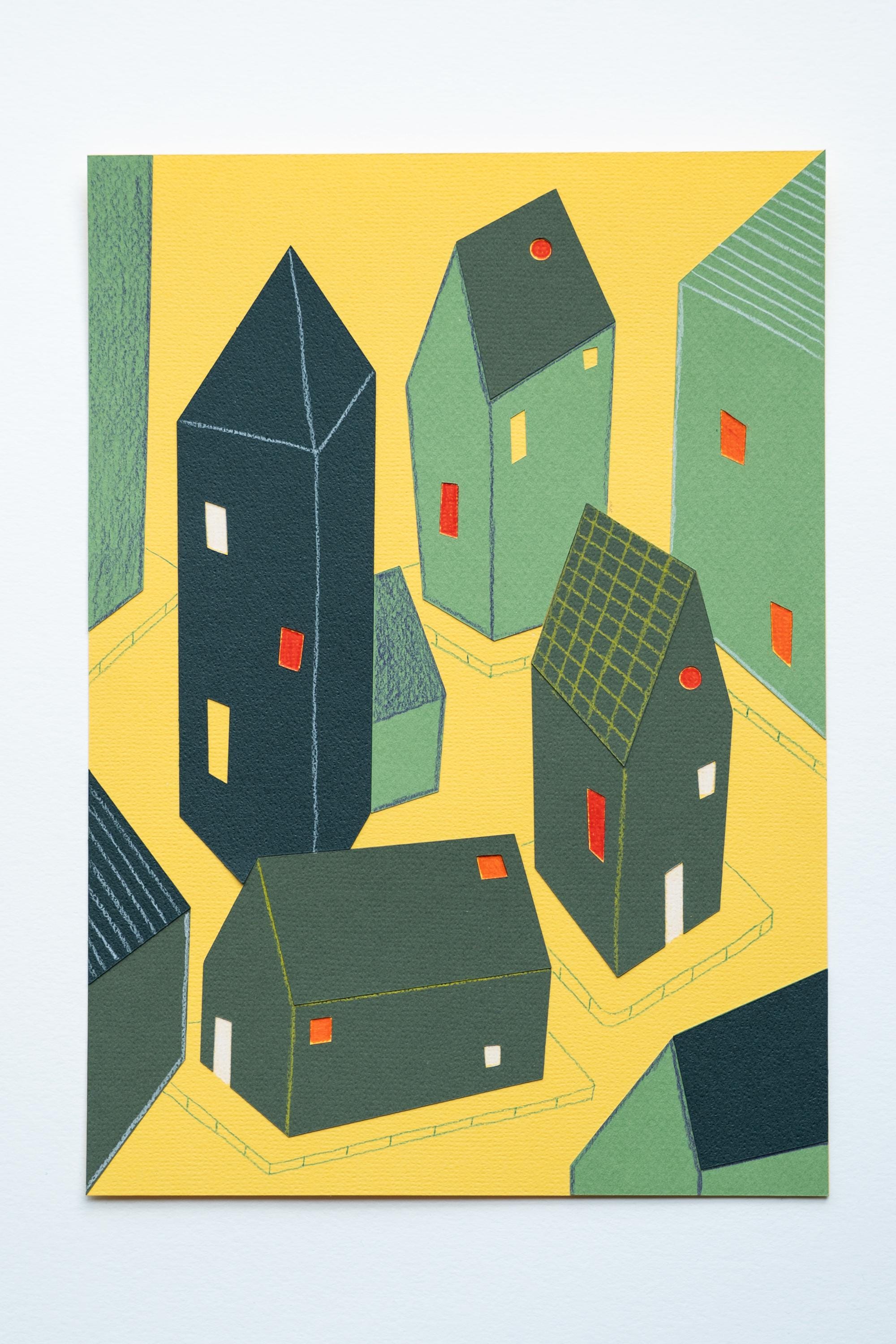 Scandinavian Paper Collage Wall Art, Handmade Nordic Illustration - Norrska