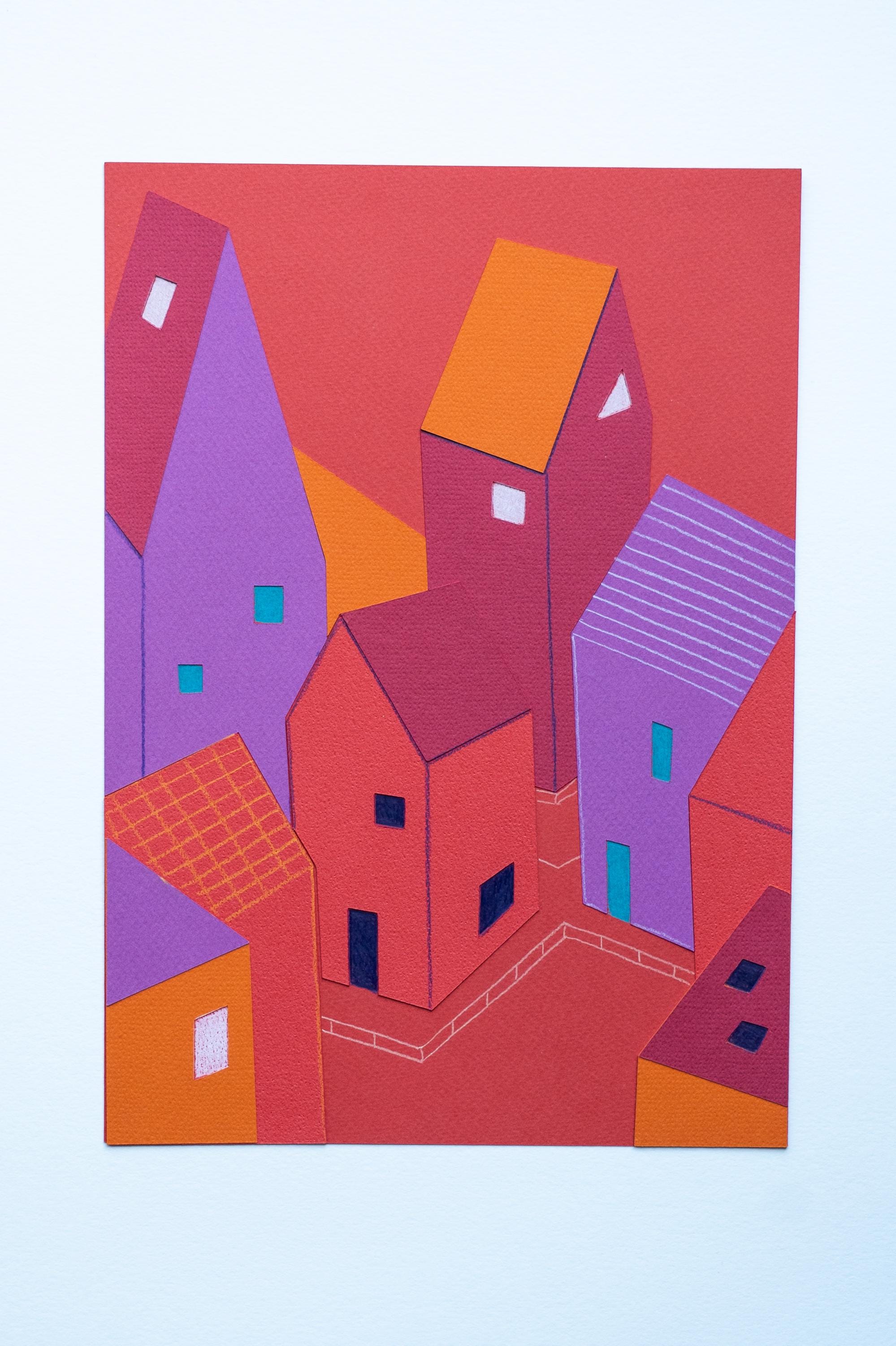 Scandinavian Paper Collage Wall Art, Handmade Nordic Illustration - Norrska