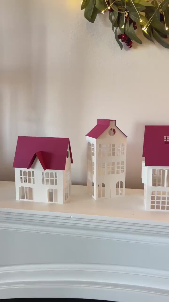 Paper Christmas Village, Cherry Red Christmas Village, SET 01