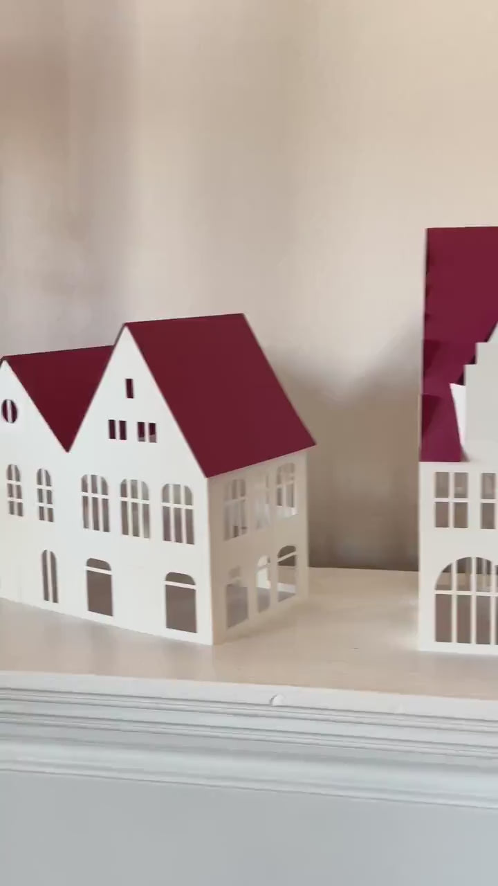 Paper Christmas Decoration, Cherry Red Christmas Village, SET 02