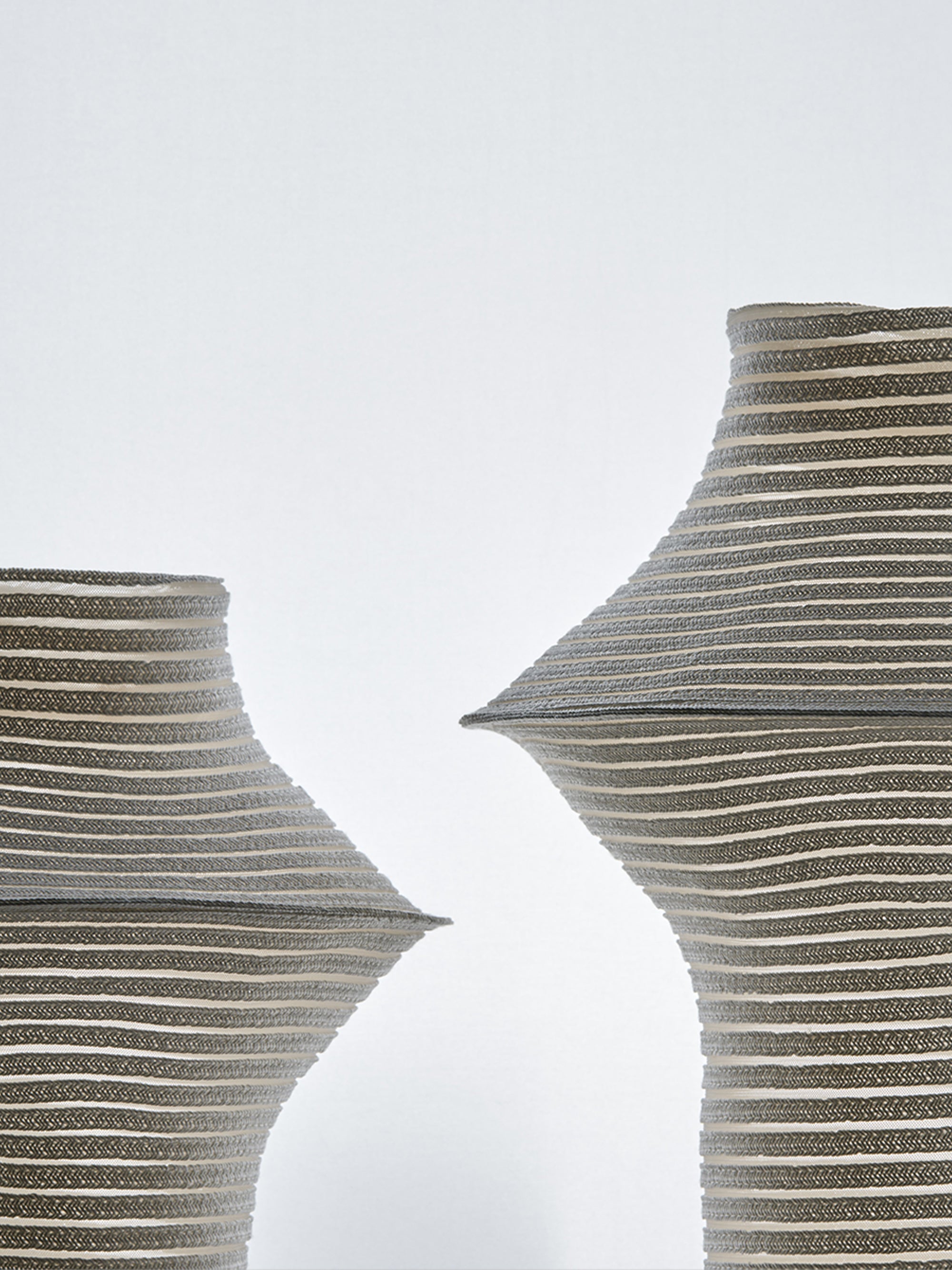 White Stripe Patterned Sculptural Vase, M