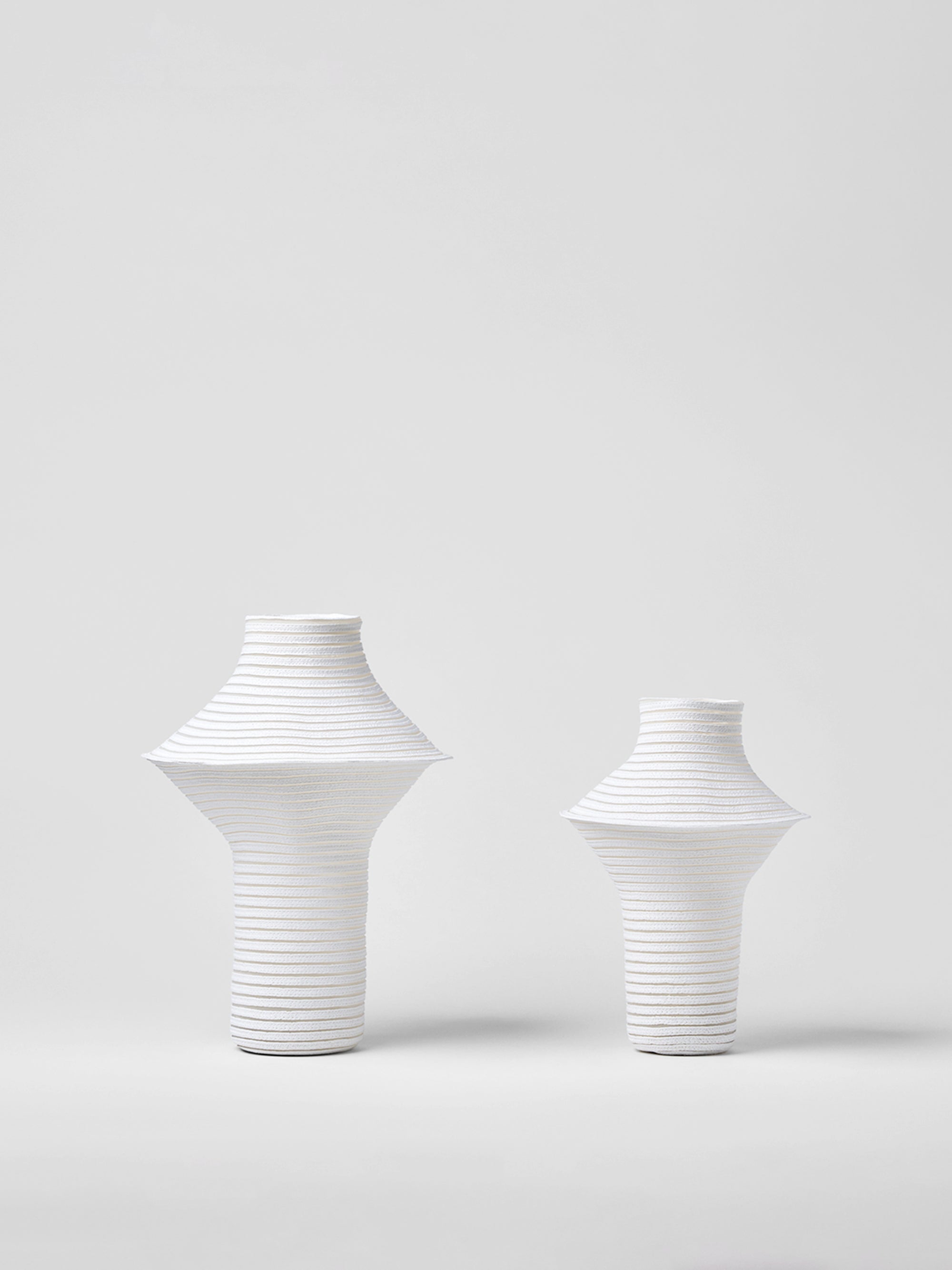 White Stripe Patterned Sculptural Vase, M